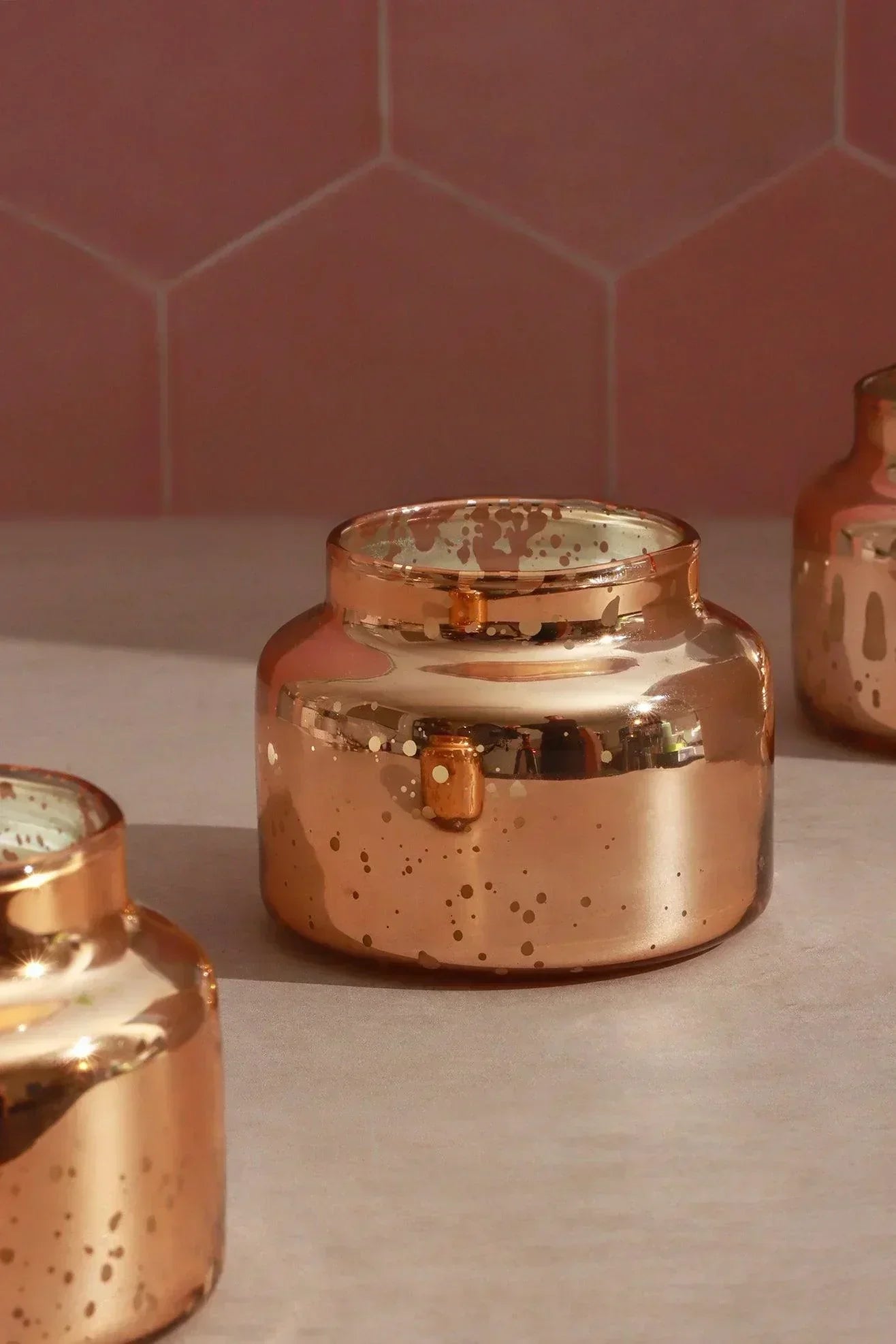 Set of 3 Aurielle Jasmine Fragrance Hand-Poured Soy Wax Jar Candles With Lid Mercury Rose Gold Finish - G Decor