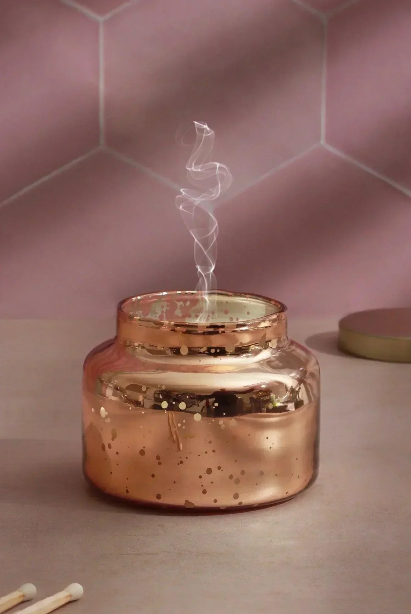 Set of 3 Aurielle Jasmine Fragrance Hand-Poured Soy Wax Jar Candles With Lid Mercury Rose Gold Finish - G Decor