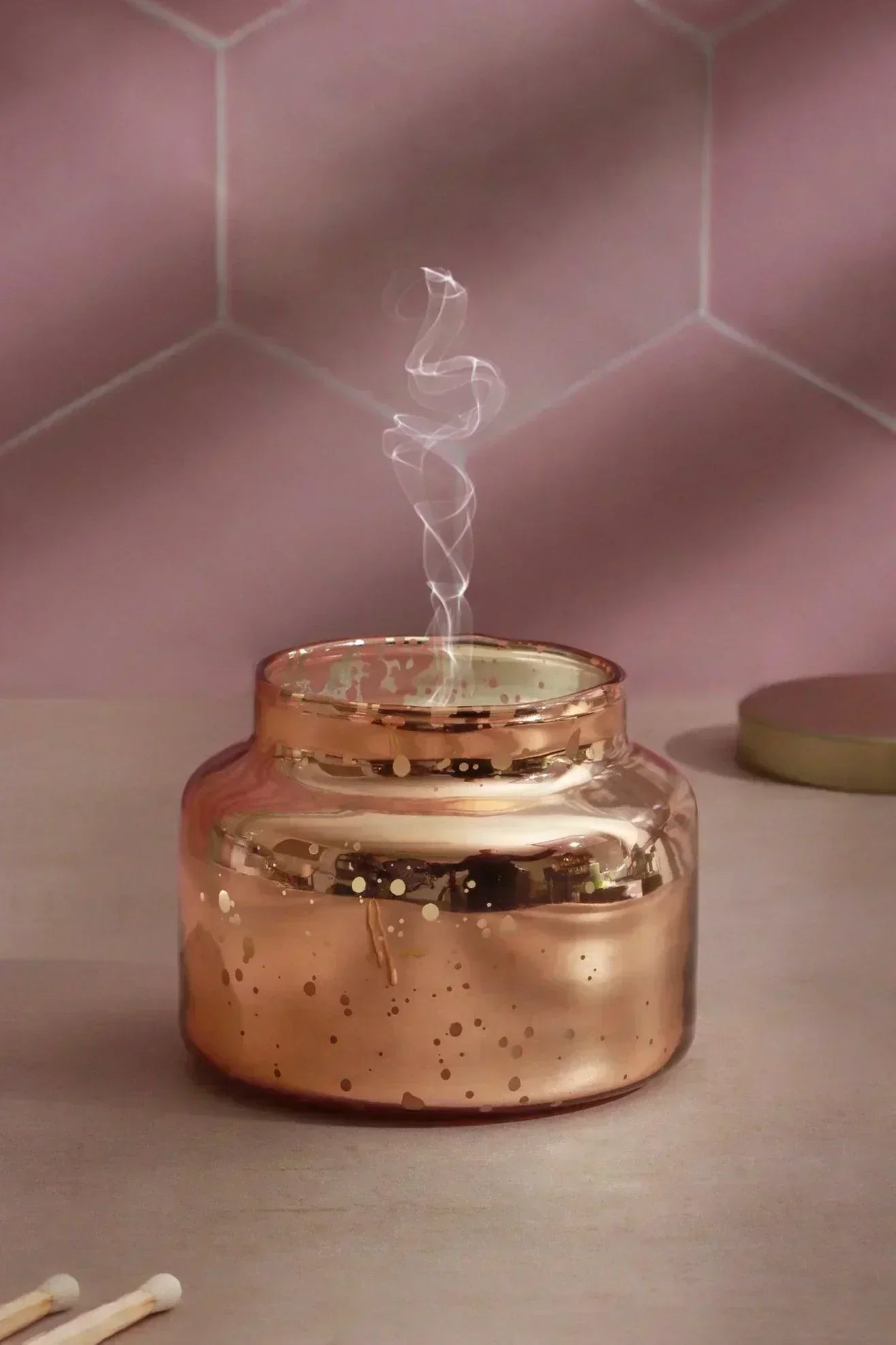 Set of 3 Aurielle Jasmine Fragrance Hand-Poured Soy Wax Jar Candles With Lid Mercury Rose Gold Finish - G Decor