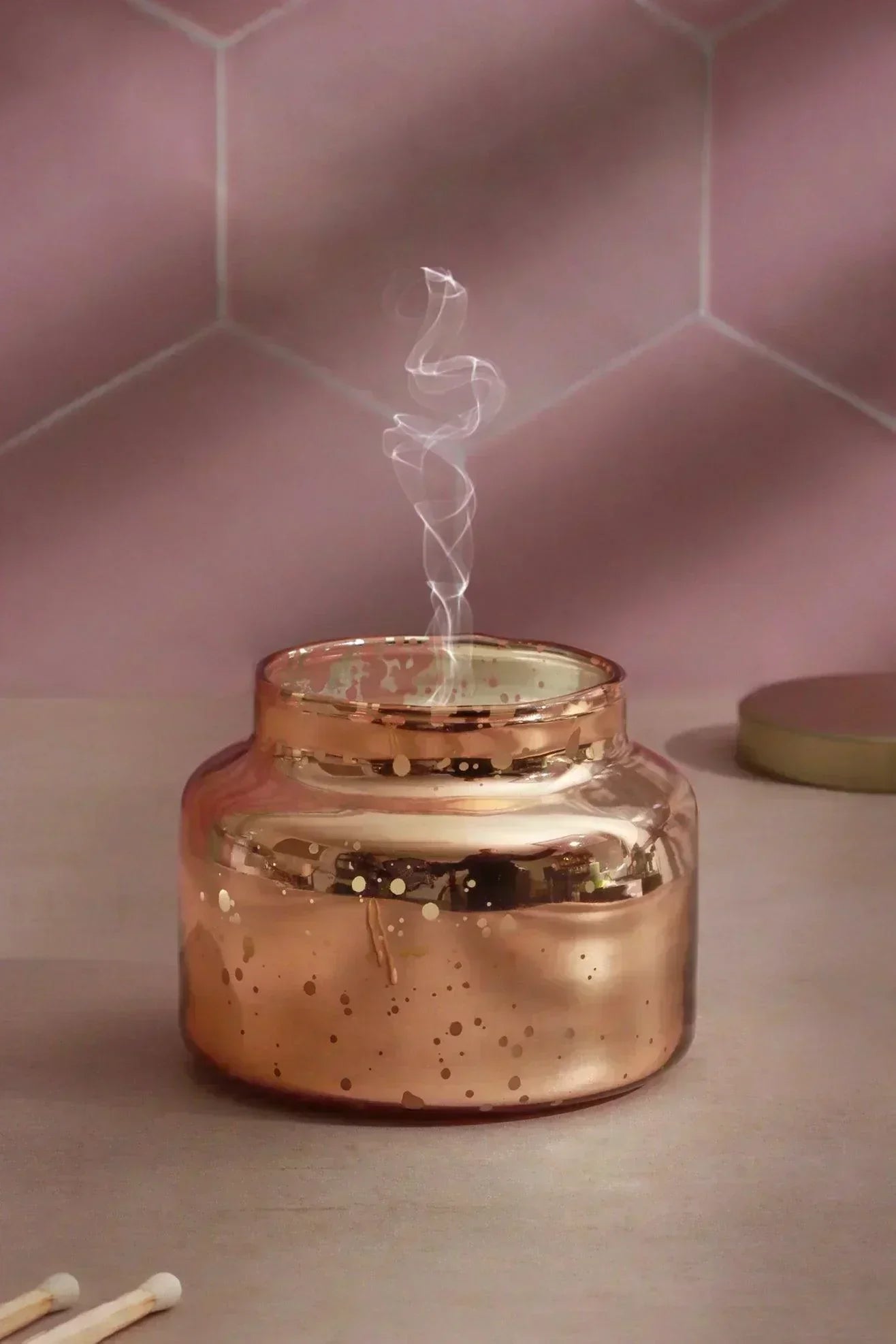 Set of 3 Aurielle Jasmine Fragrance Hand-Poured Soy Wax Jar Candles With Lid Mercury Rose Gold Finish - G Decor