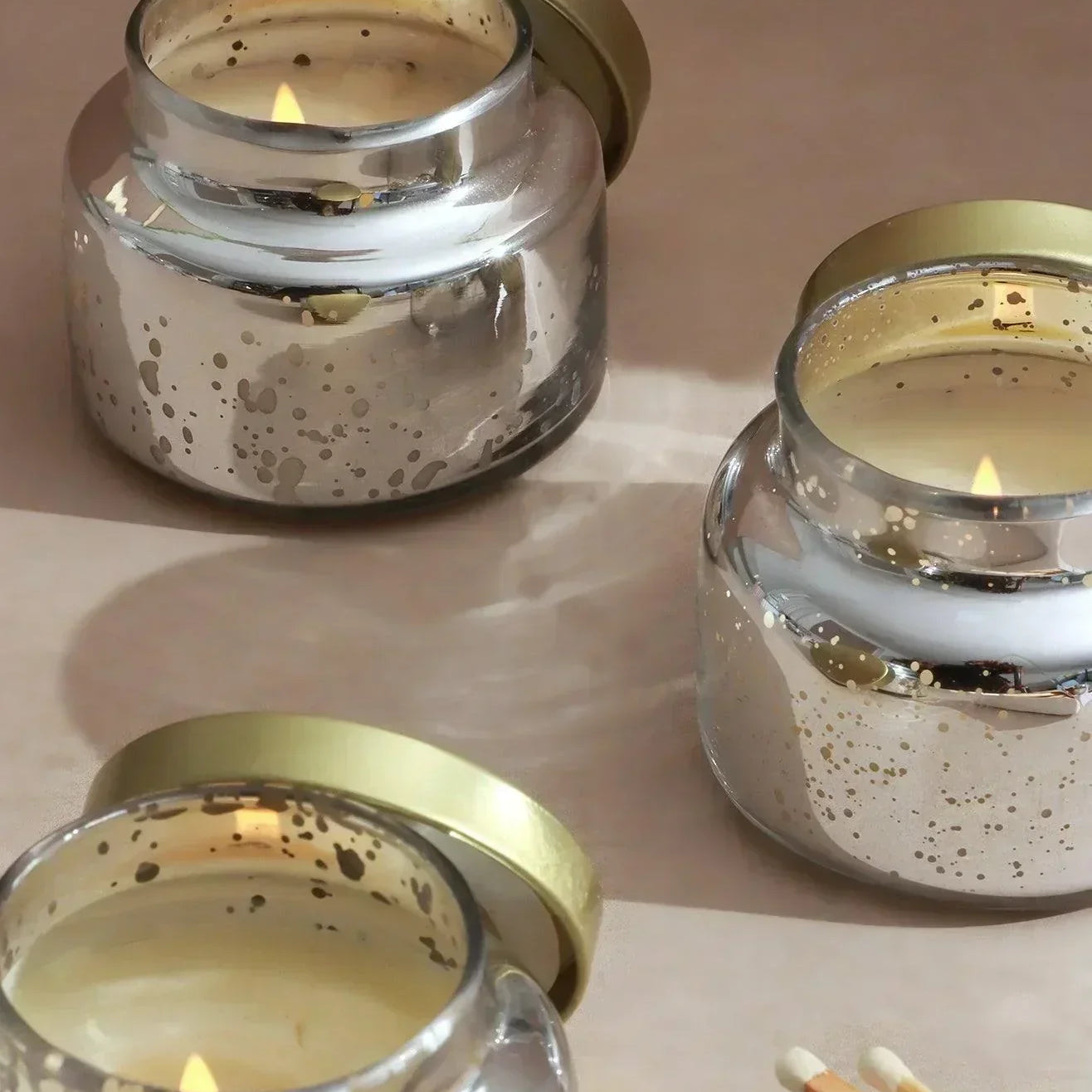 Set of 3 Aurielle Linen Fragrance Hand-Poured Soy Wax Jar Candles With Lid Mercury Silver Finish - G Decor