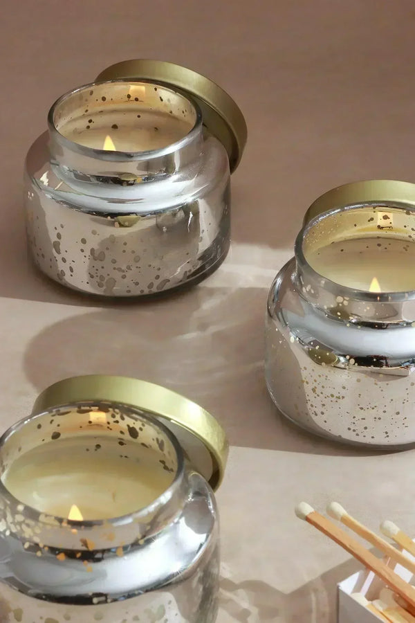 Aurielle Leinen Sojawachs Glaskerzen Set von 3 in Silber
