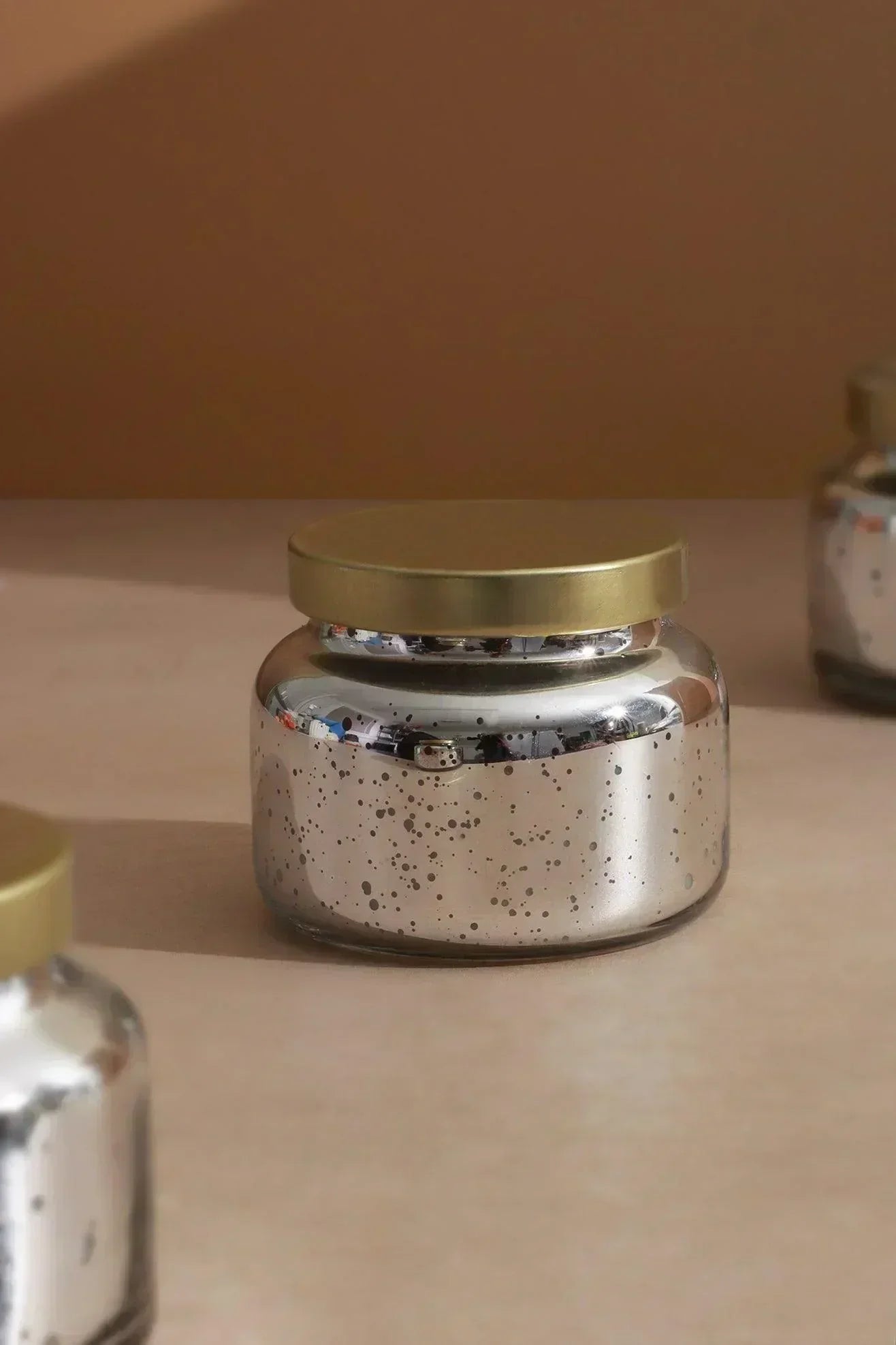Aurielle Linen Soy Wax Jar Candles Set of 3 in Silver — lifestyle view, G Decor