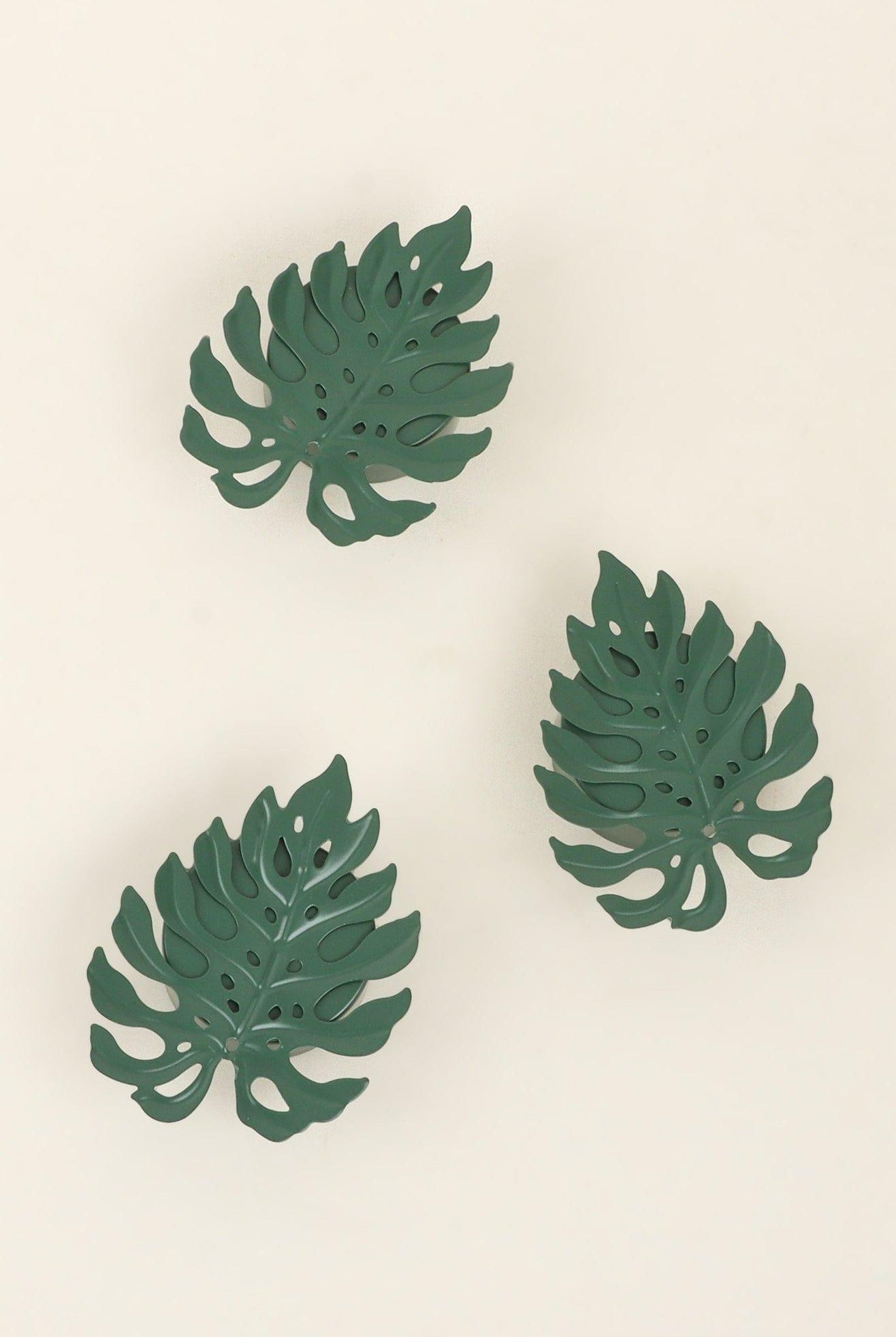 Set of 3 Green Palm Leaf Tea Light Holders - G Decor