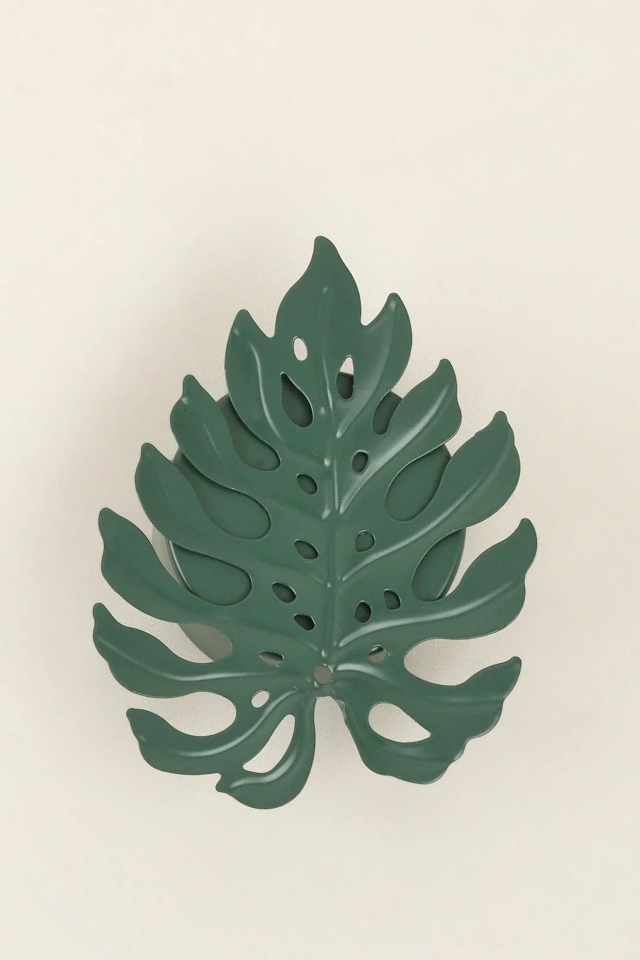Set of 3 Green Leaf Tealight Holders in Deep Forest Green — view 5, G Decor