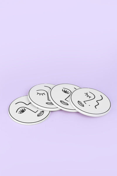 G Decor coasters White Set of 4 Abstract Face Coasters