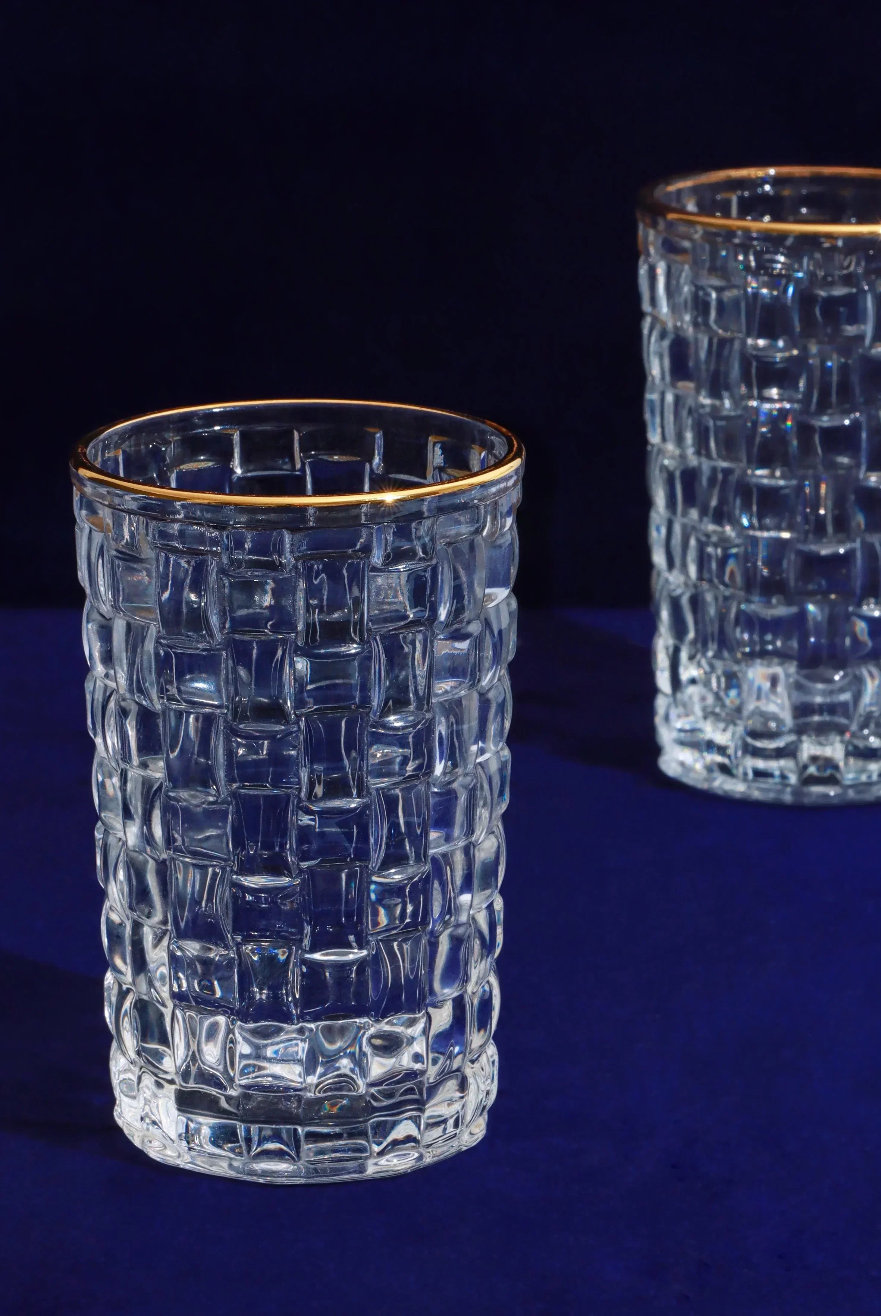 Set of 4 Dante Vintage Textured Highball Glasses Elegant Drinkware With Gold Rim - G Decor