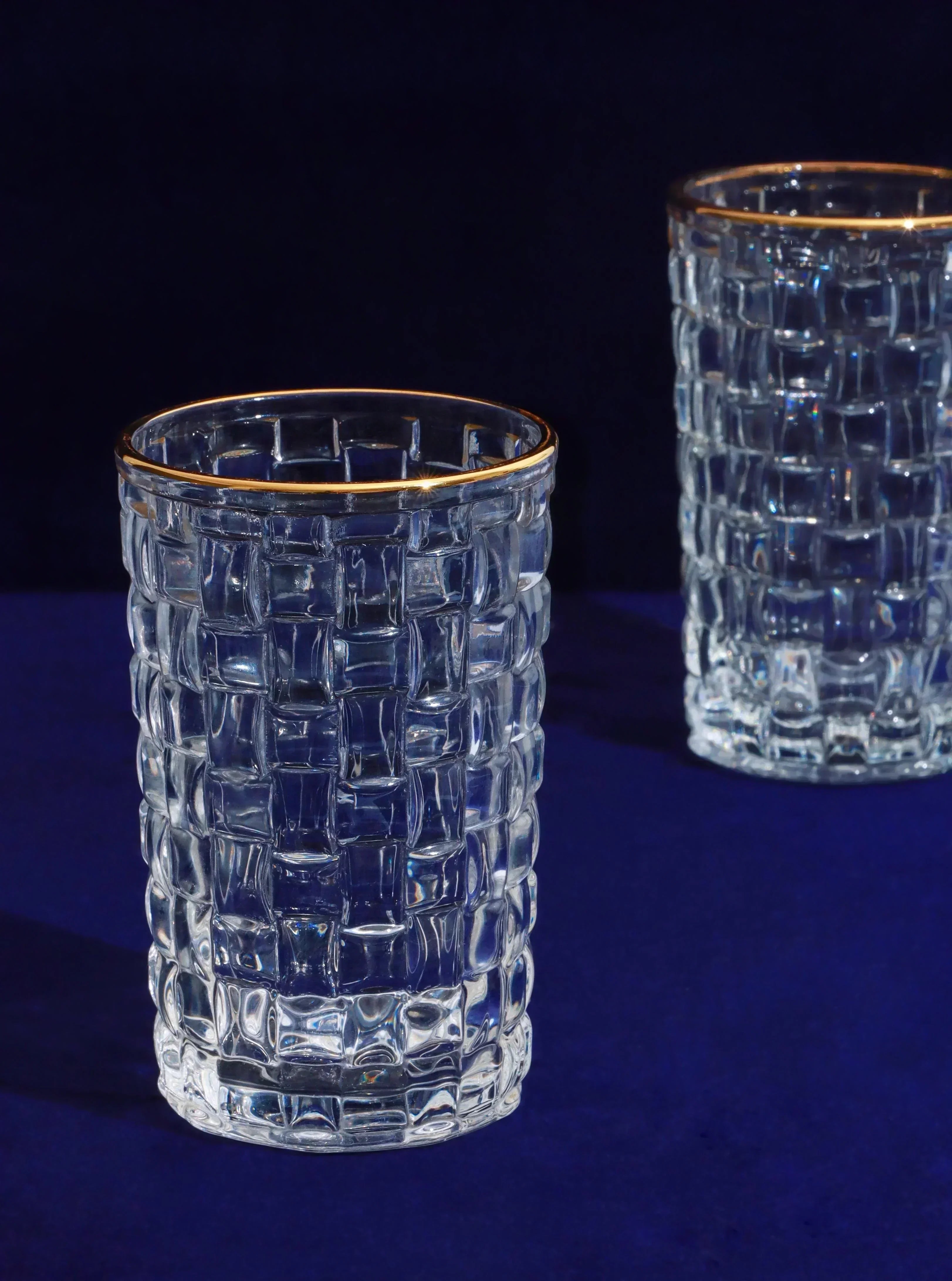 set-of-4-dante-vintage-textured-highball-glasses-elegant-drinkware-with-gold-rim-g-decor-50826 - G Decor