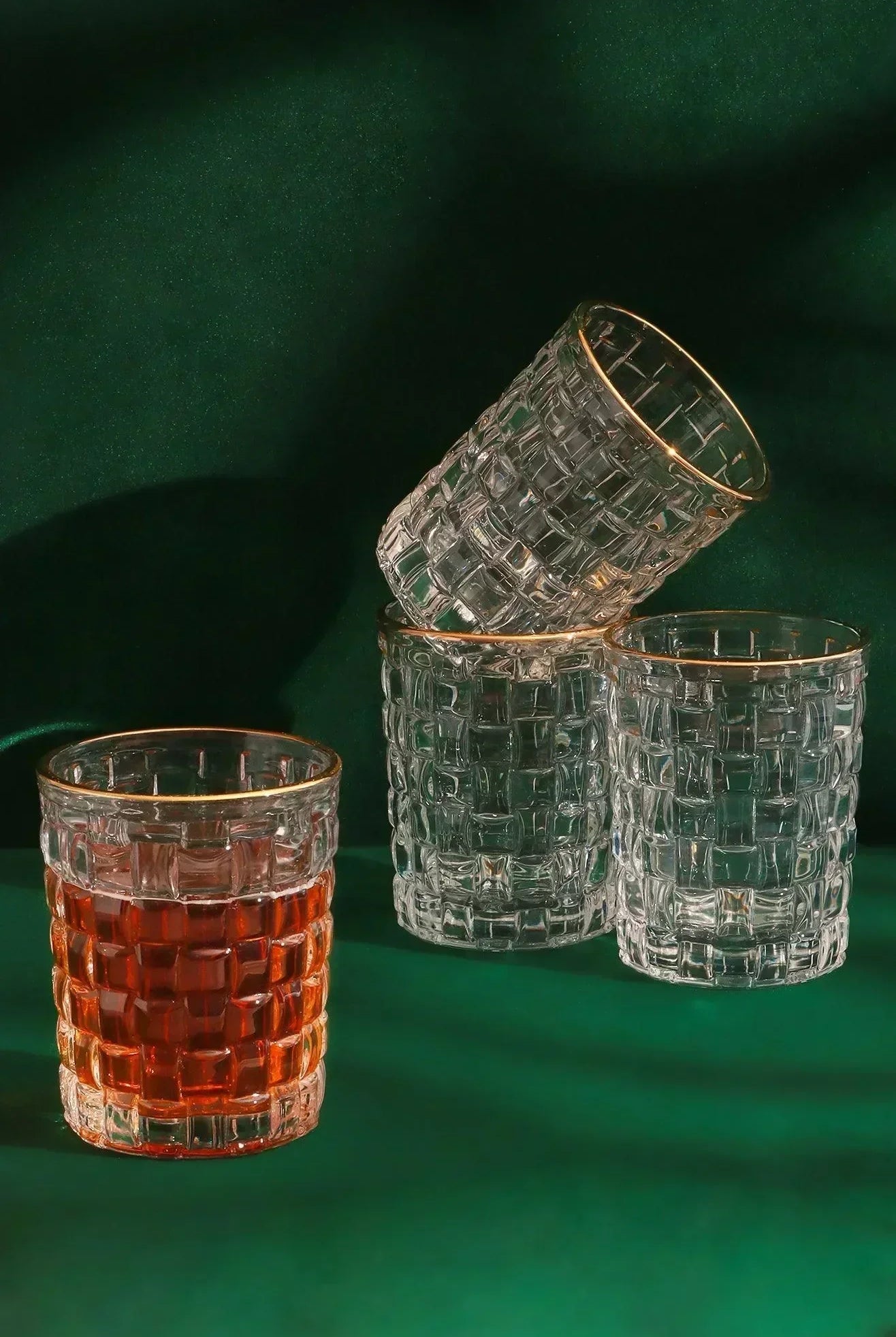 set-of-4-dante-vintage-textured-tumbler-glasses-elegant-drinkware-with-gold-rim-g-decor-27517 - G Decor