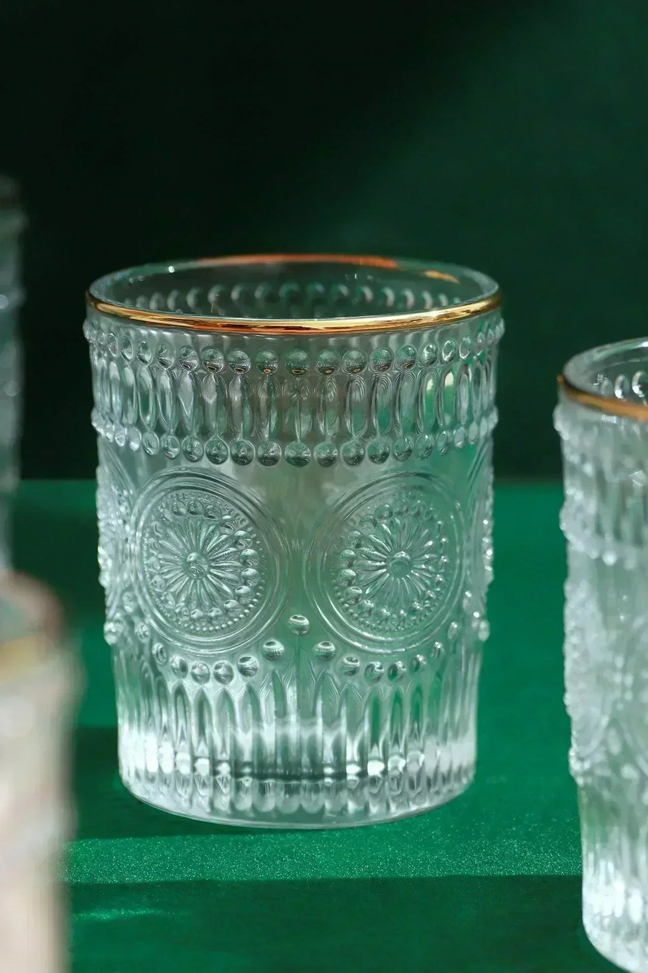 set-of-4-dario-vintage-sunflower-embossed-tumbler-glasses-with-gold-rim-g-decor-53274 - G Decor