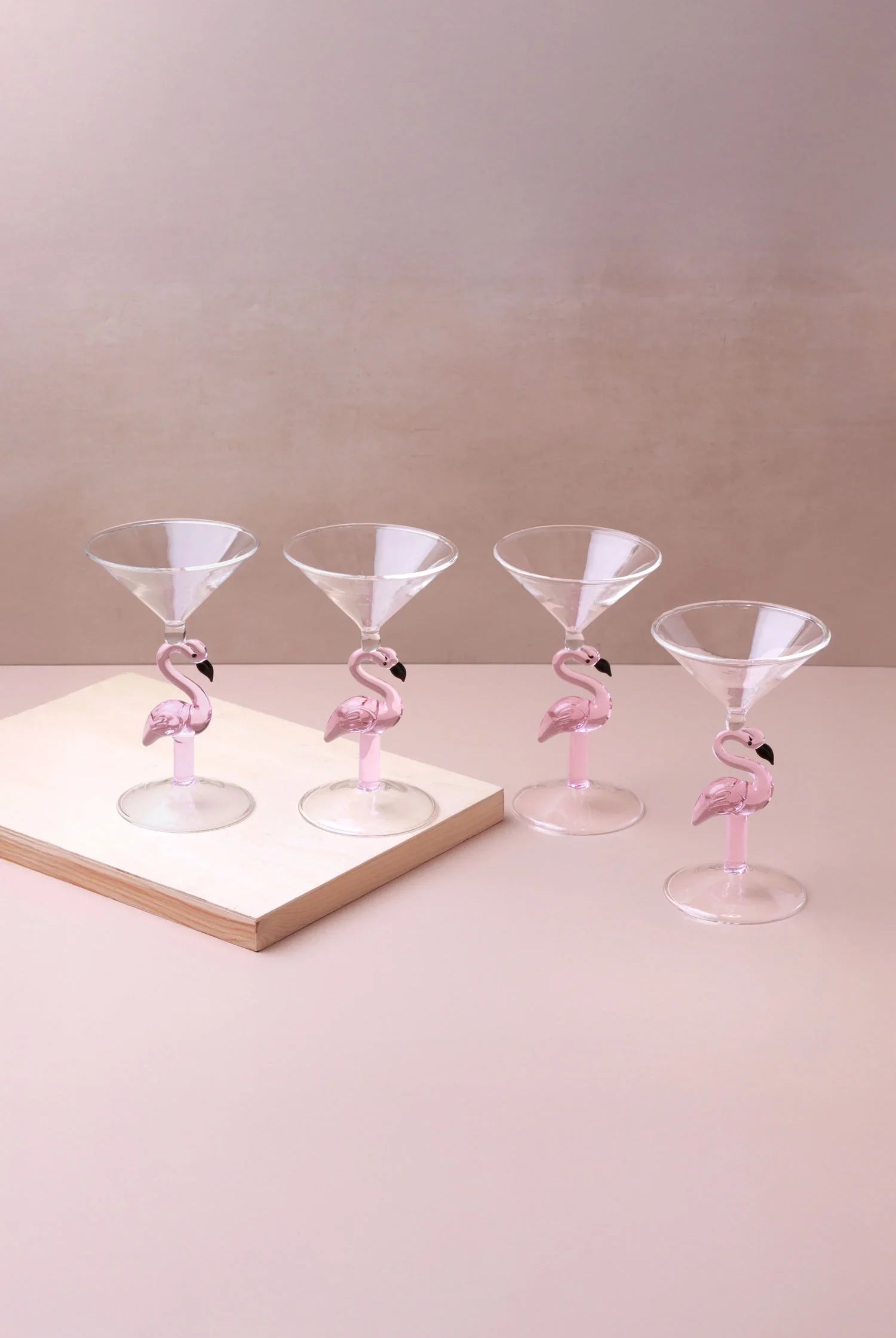 Set of 4 Flamingo Stem Handmade Glassware Pink Flamingo Cocktail & Martini Sculpted Glasses - G Decor