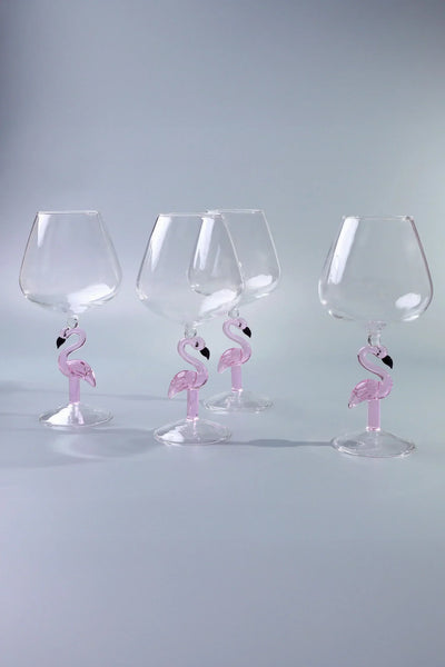 Flamingo Stem Pink Wine Glasses Sculpted Glassware Set of 4
