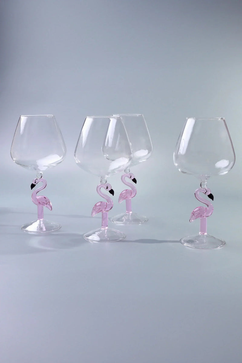 Verres à vin roses à pied flamant - service de 4 en verre sculpté