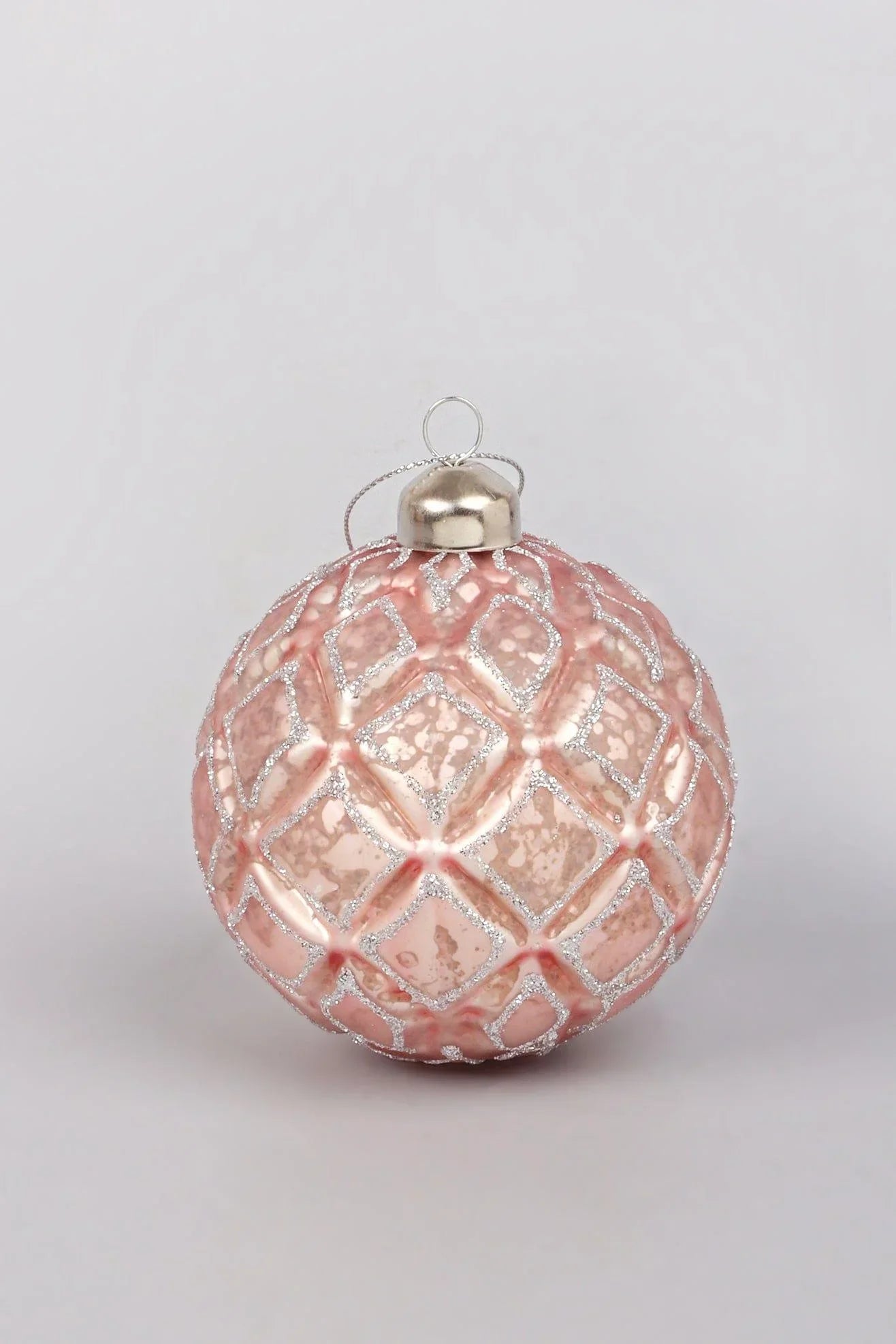 Set of 4 Antique Rose Pink Mercury Glass Christmas Baubles — alternate view, G Decor
