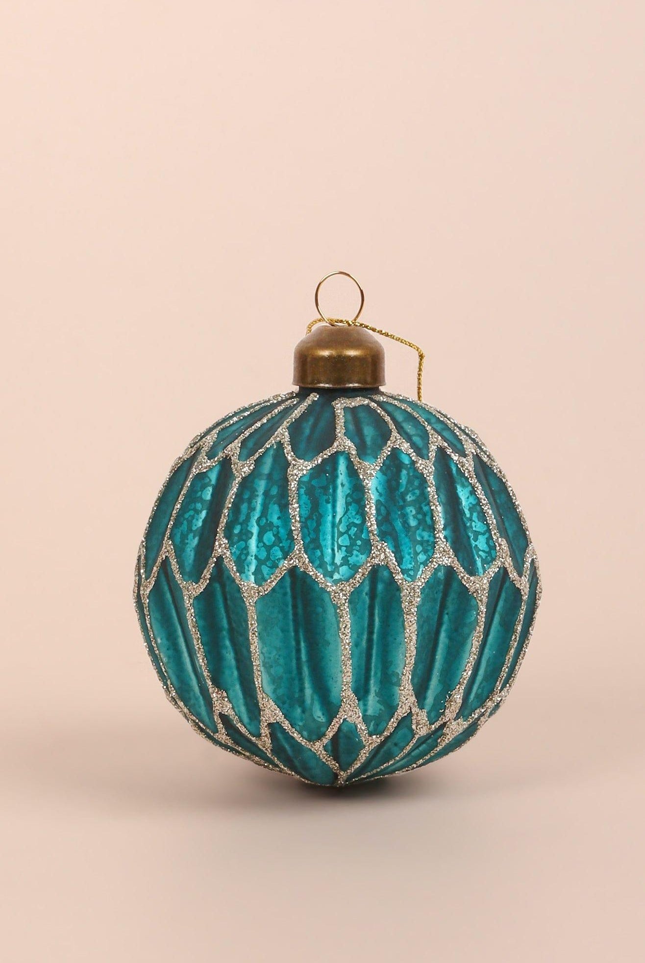 Set of 4 Hand-Painted Glass Turquoise Jubilee Glass Baubles With Silver Detailing Christmas Ornaments - G Decor