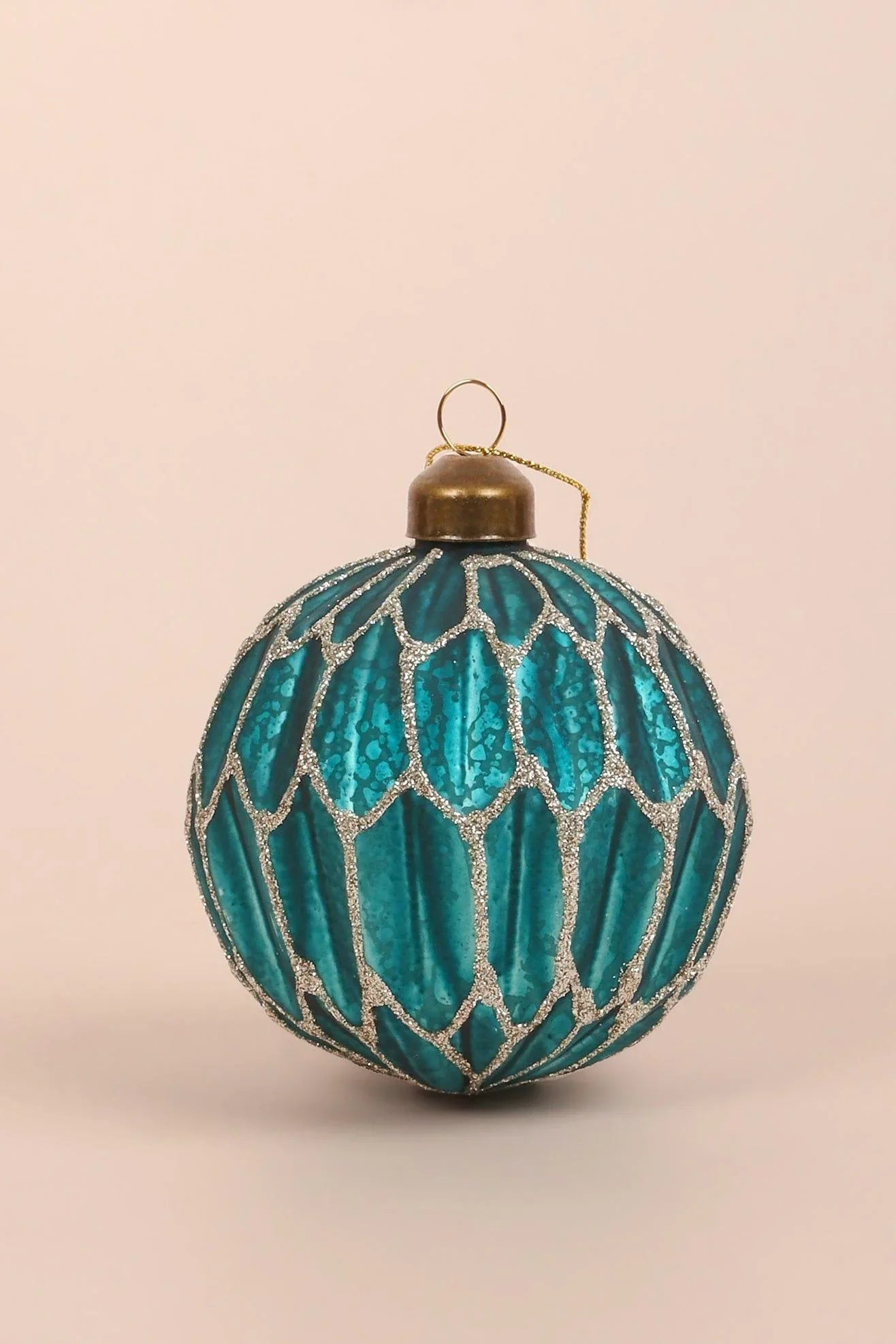 Set of 4 Turquoise Jubilee Glass Christmas Baubles with Silver Detailing — lifestyle view, G Decor