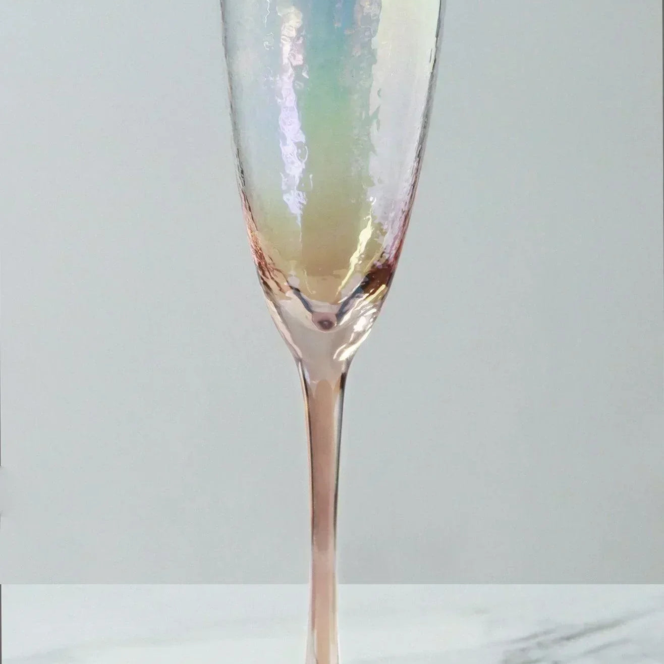 Set of 4 Handmade Iridescent Pearl Hammered Champagne Flutes with Gold Rim - G Decor