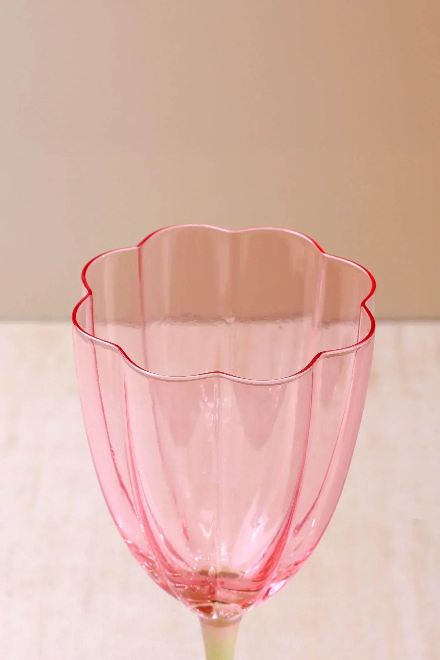 Laurent Fluted Wine Glasses with Pink and Green Stem Set of 4 — lifestyle view, G Decor