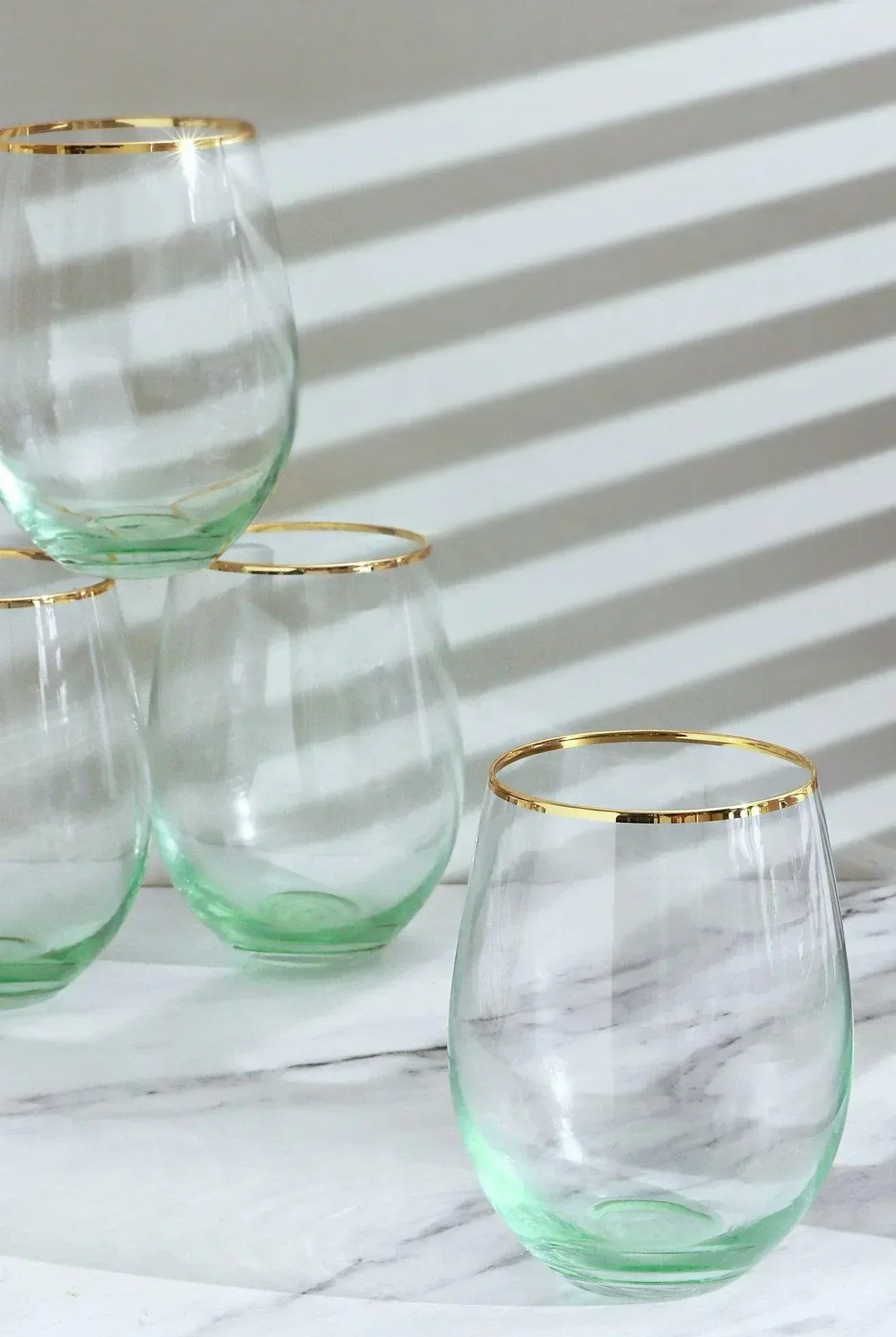 Set of 4 Radiance Ombre Gold-Rim Tumbler Drinking Glasses Emerald Oasis - G Decor