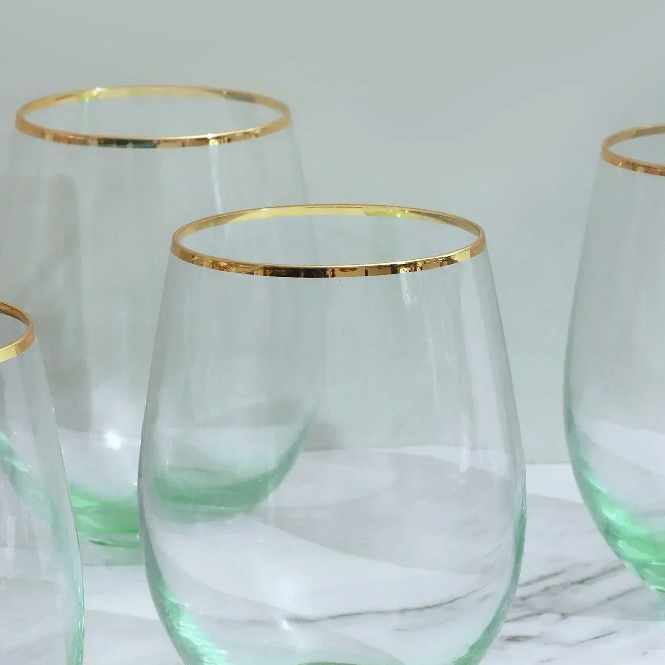 Set of 4 Radiance Ombre Gold-Rim Tumbler Drinking Glasses Emerald Oasis - G Decor