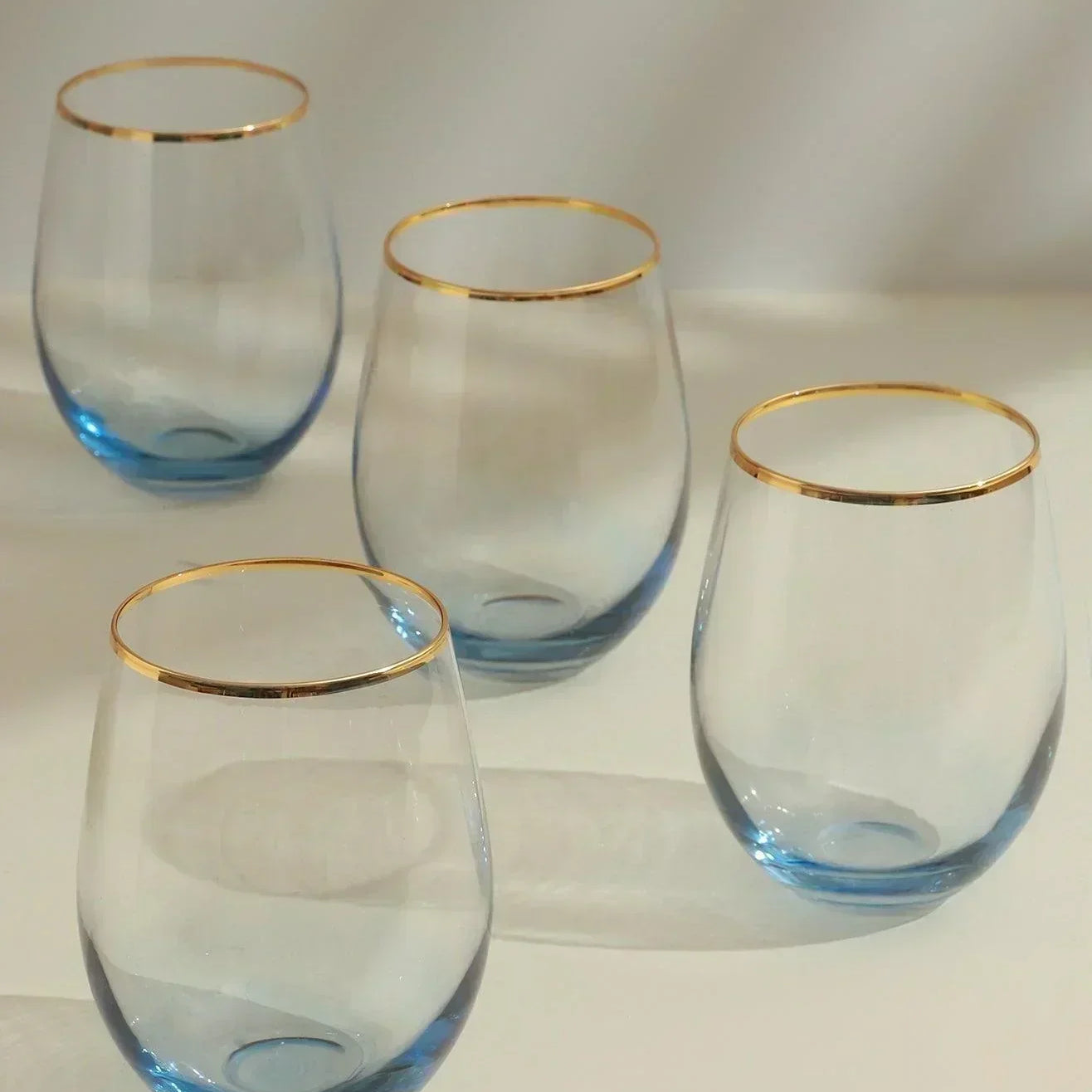 Set of 4 Radiance Ombre Gold-Rim Tumbler Drinking Glasses Sapphire Lagoon - G Decor