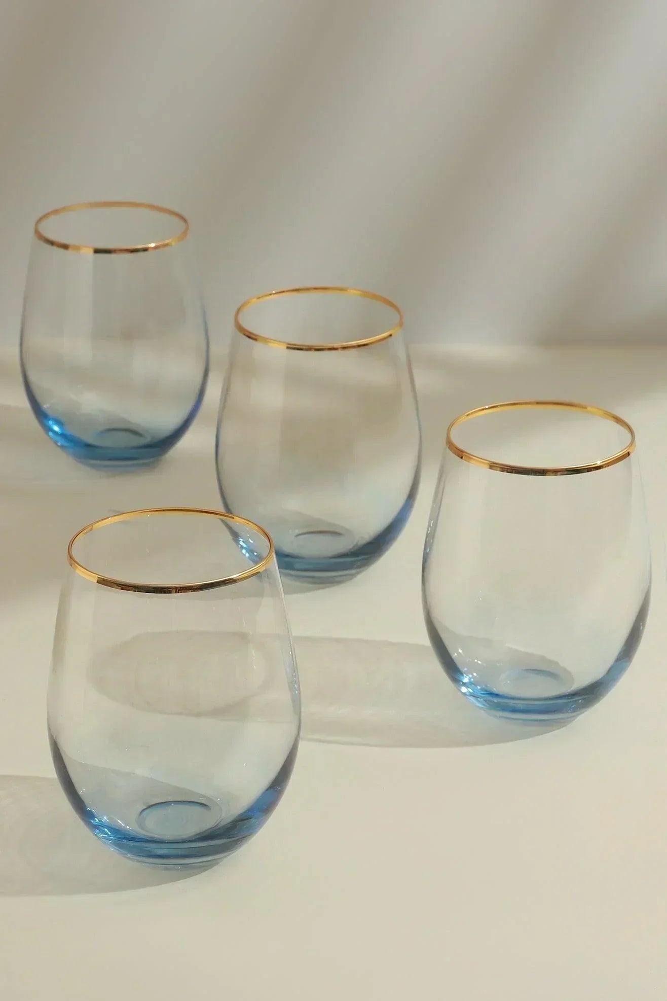 Set of 4 Radiance Ombre Gold-Rim Tumbler Drinking Glasses Sapphire Lagoon - G Decor