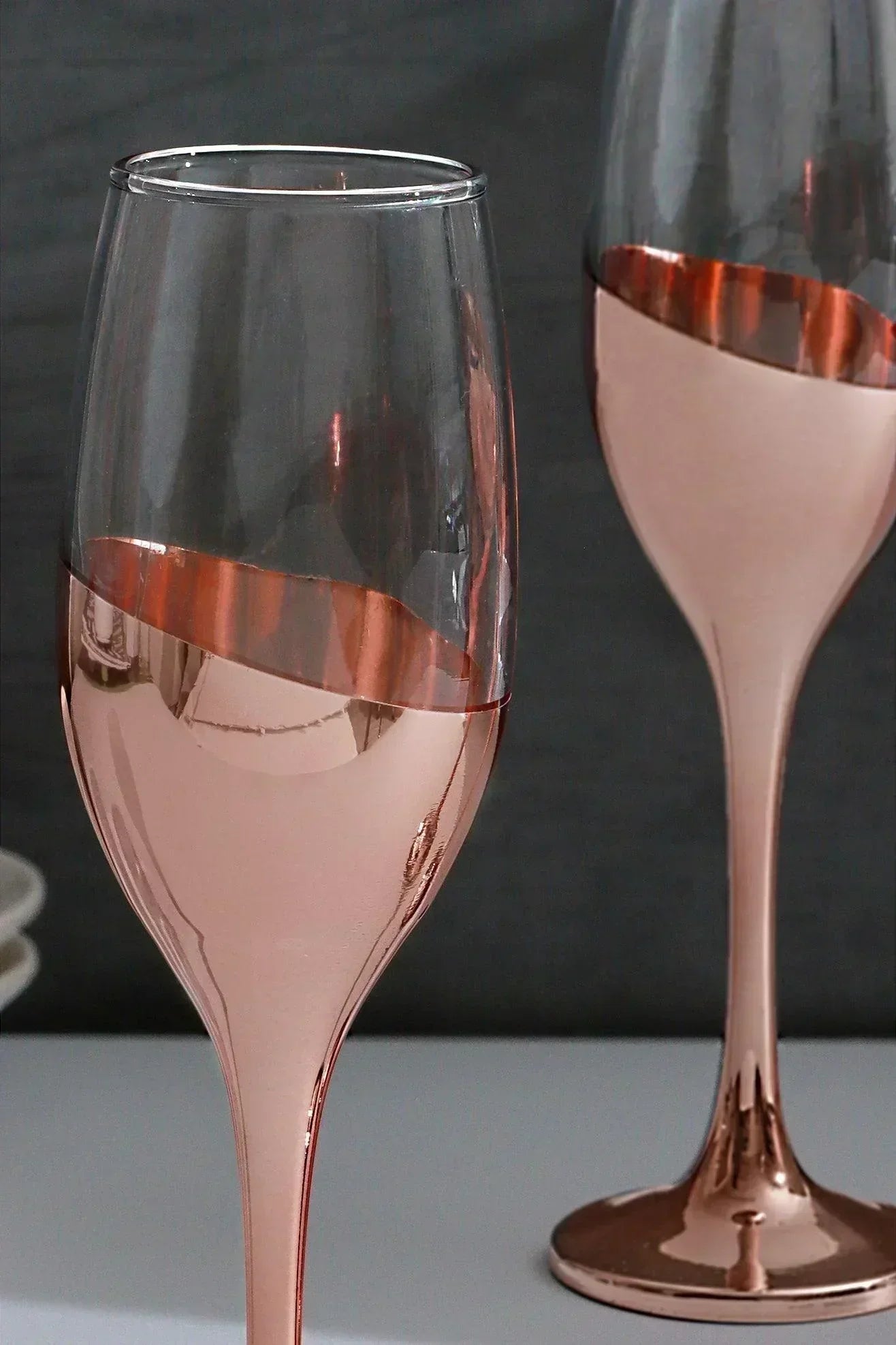 Set of 4 Sephora Rose Gold Champagne Glasses Elegant Metallic Finish - G Decor