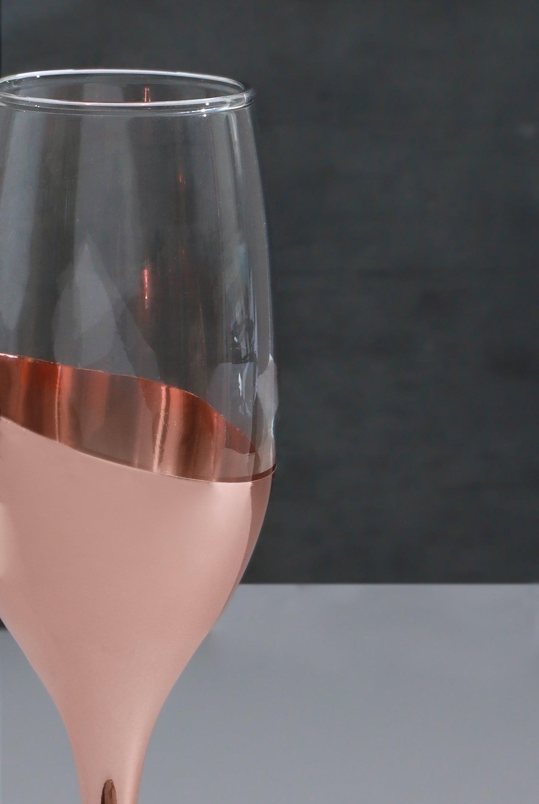 Set of 4 Sephora Rose Gold Champagne Glasses Elegant Metallic Finish - G Decor