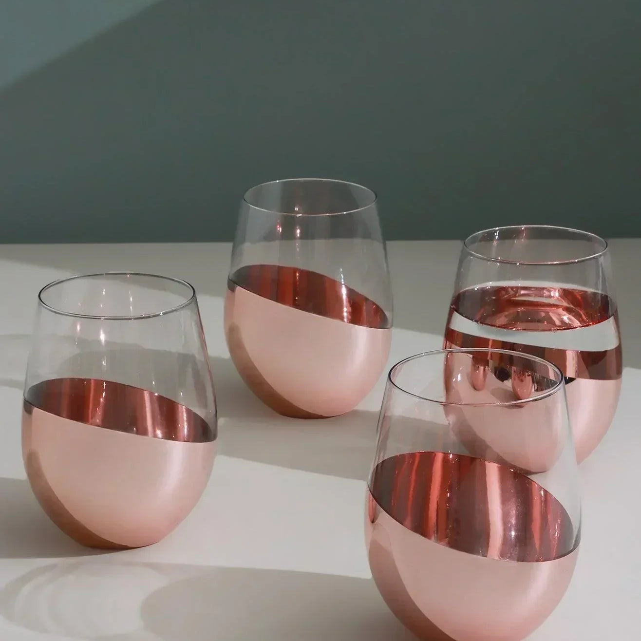 Set of 4 Sephora Two-Tone Rose Gold Tumbler Glasses Elegant Metallic Finish - G Decor