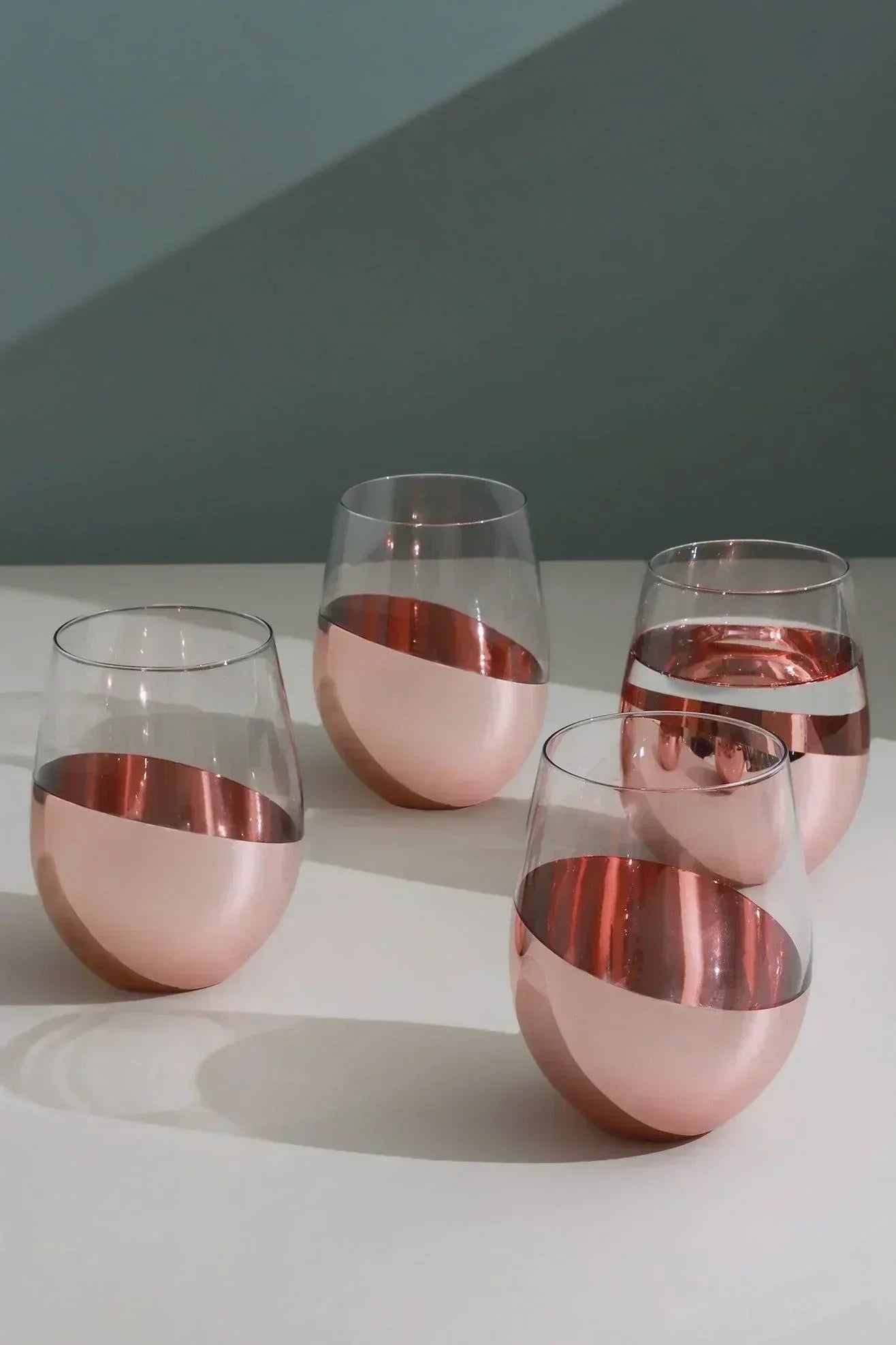 Set of 4 Sephora Two-Tone Rose Gold Tumbler Glasses Elegant Metallic Finish - G Decor