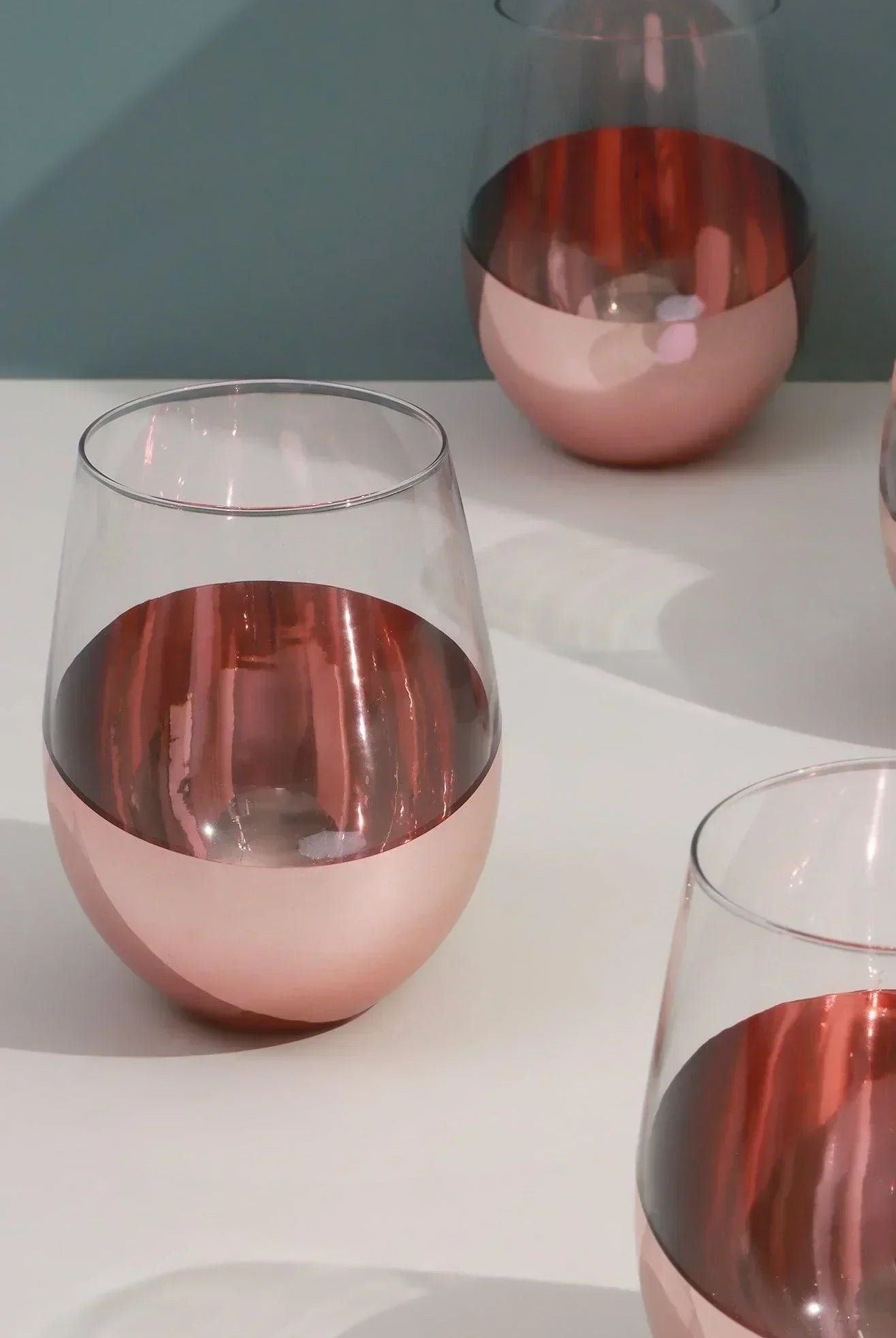 Set of 4 Sephora Two-Tone Rose Gold Tumbler Glasses Elegant Metallic Finish - G Decor