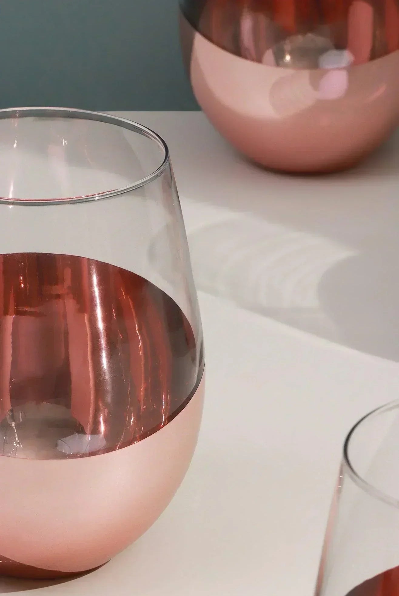 Set of 4 Sephora Two-Tone Rose Gold Tumbler Glasses Elegant Metallic Finish - G Decor