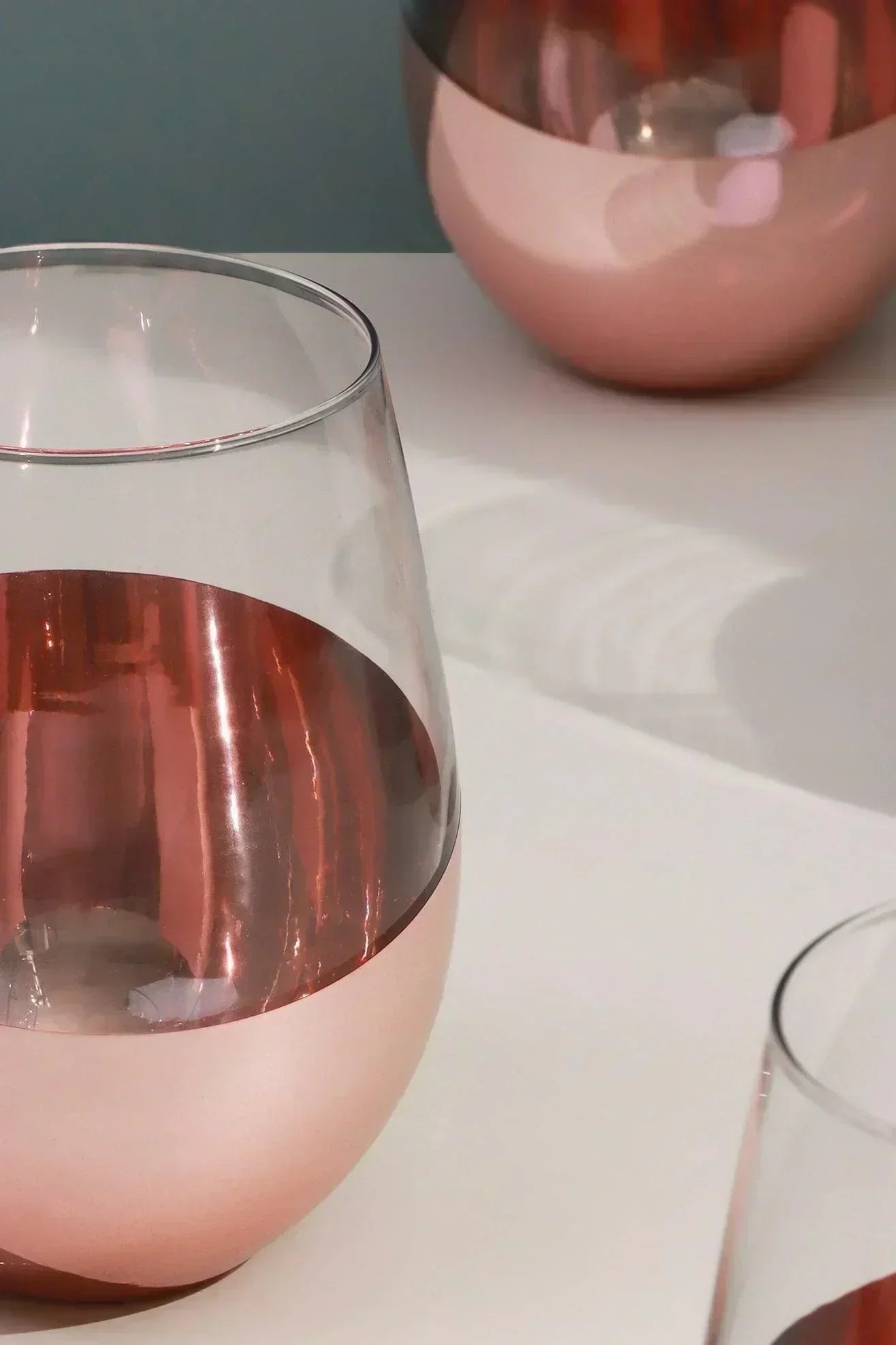 Sephora Two-Tone Rose Gold Tumbler Glasses Set of 4 — close-up view, G Decor