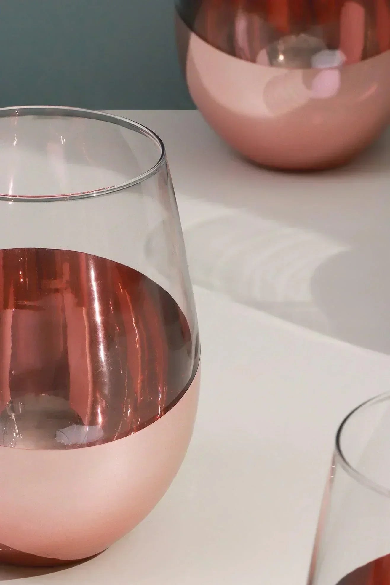 Set of 4 Sephora Two-Tone Rose Gold Tumbler Glasses Elegant Metallic Finish - G Decor