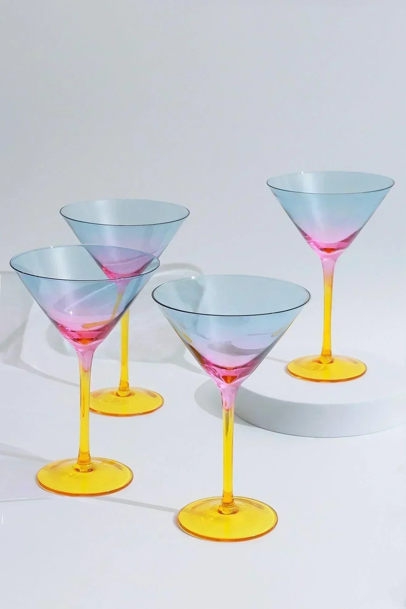 Set of 4 Sunset Rainbow Iridescent Martini Glasses Striking Cocktailware - G Decor