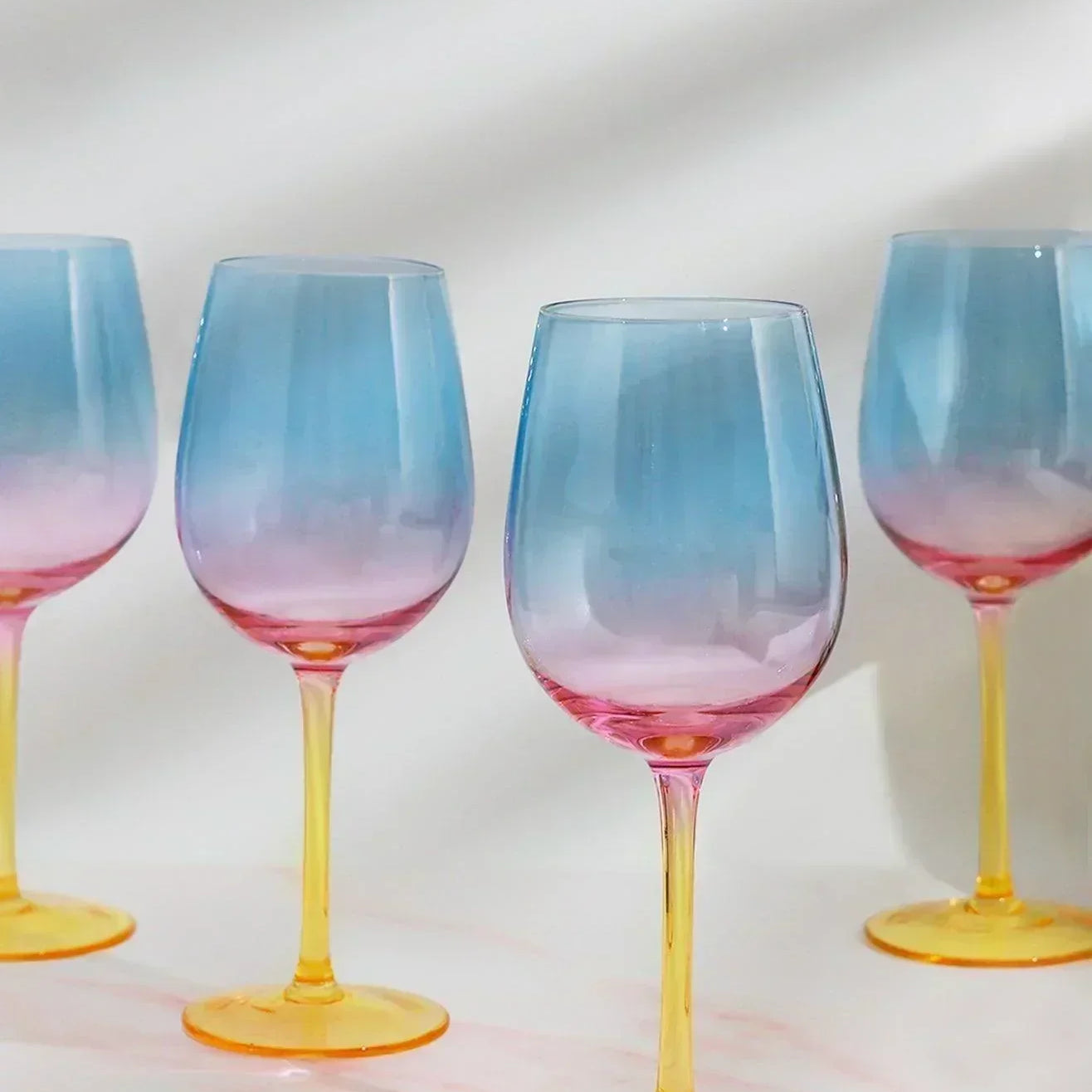 Set of 4 Sunset Rainbow Iridescent Wine Glasses Striking Stemware - G Decor