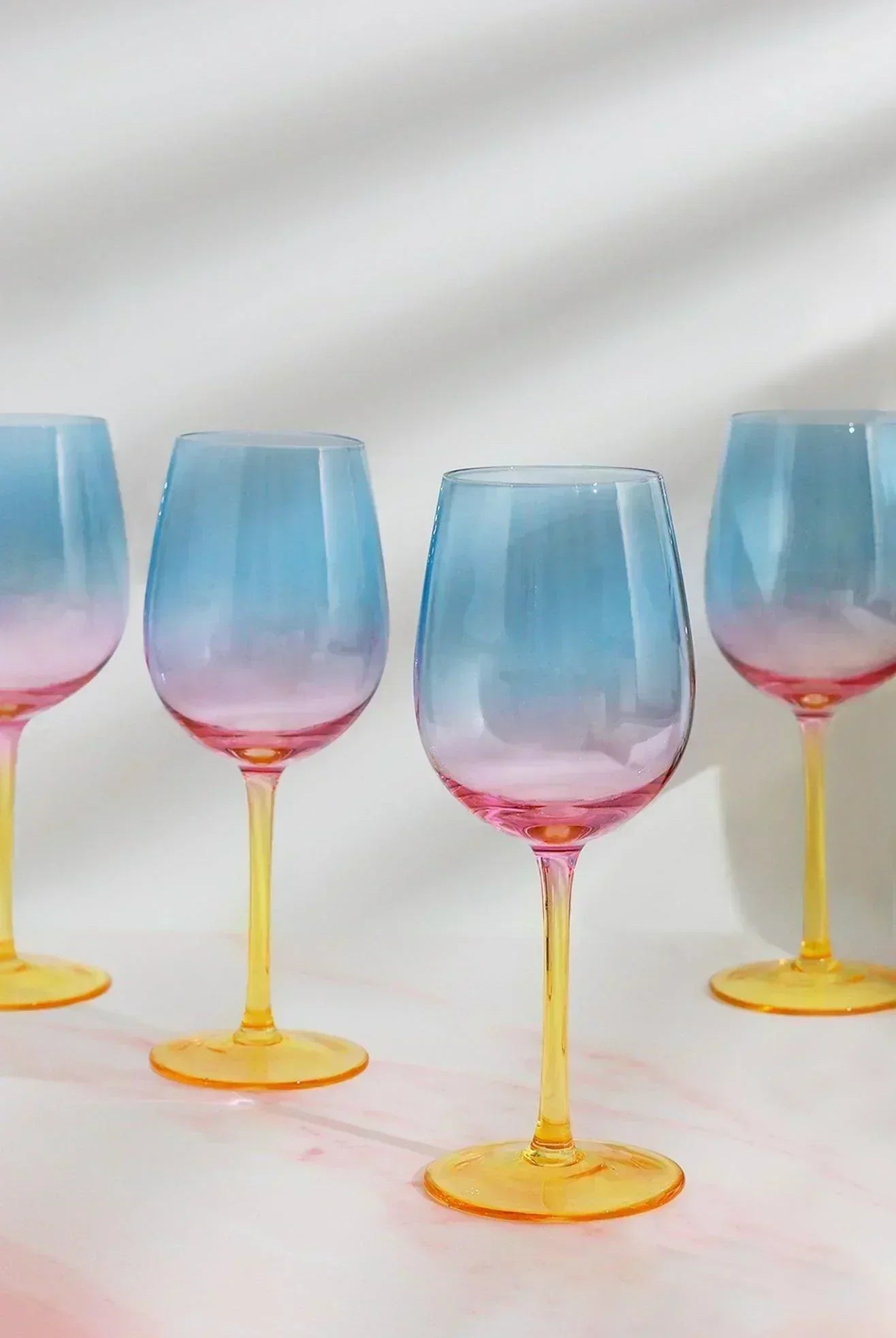 Set of 4 Sunset Rainbow Iridescent Wine Glasses Striking Stemware - G Decor