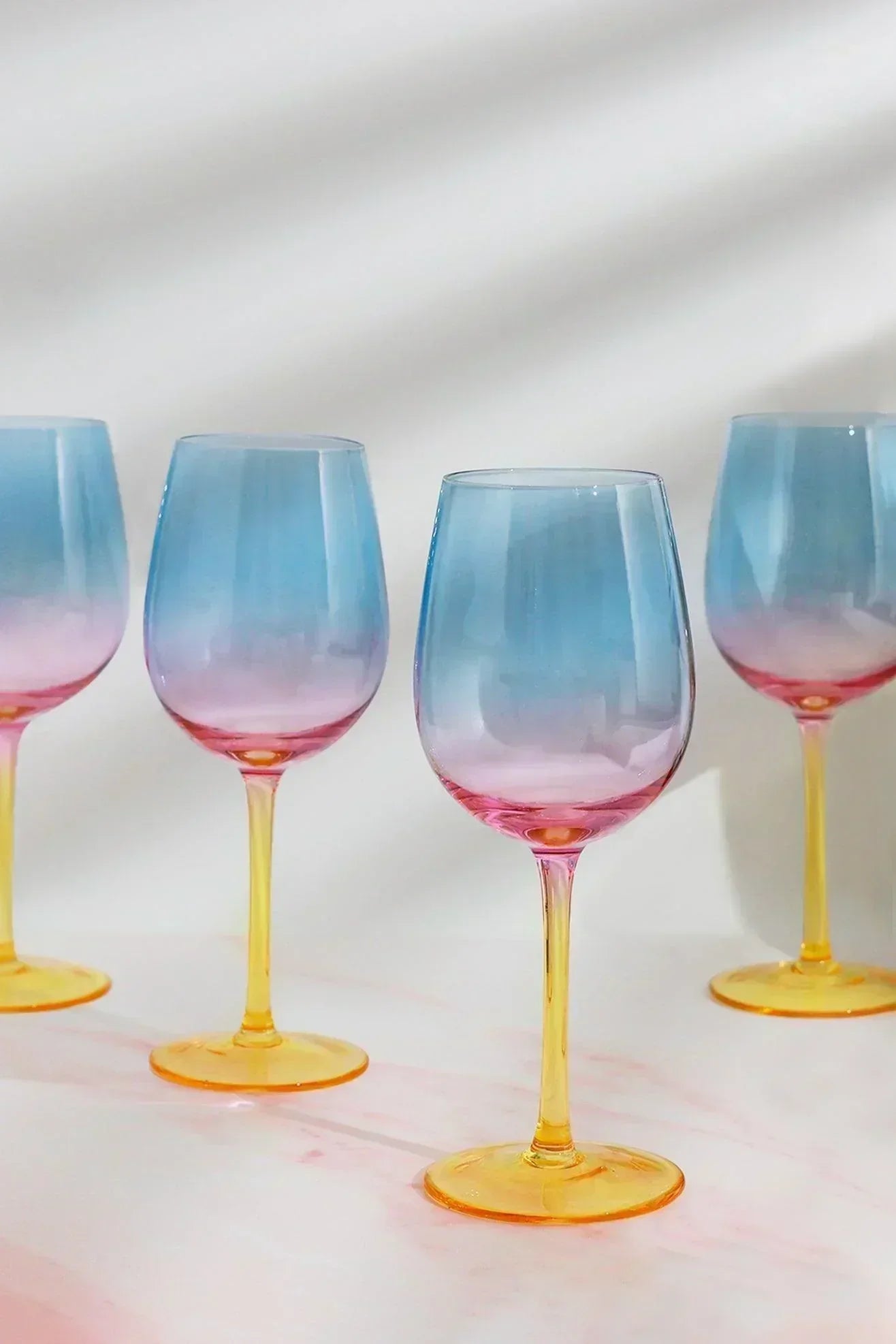 Set of 4 Sunset Rainbow Iridescent Wine Glasses Striking Stemware - G Decor