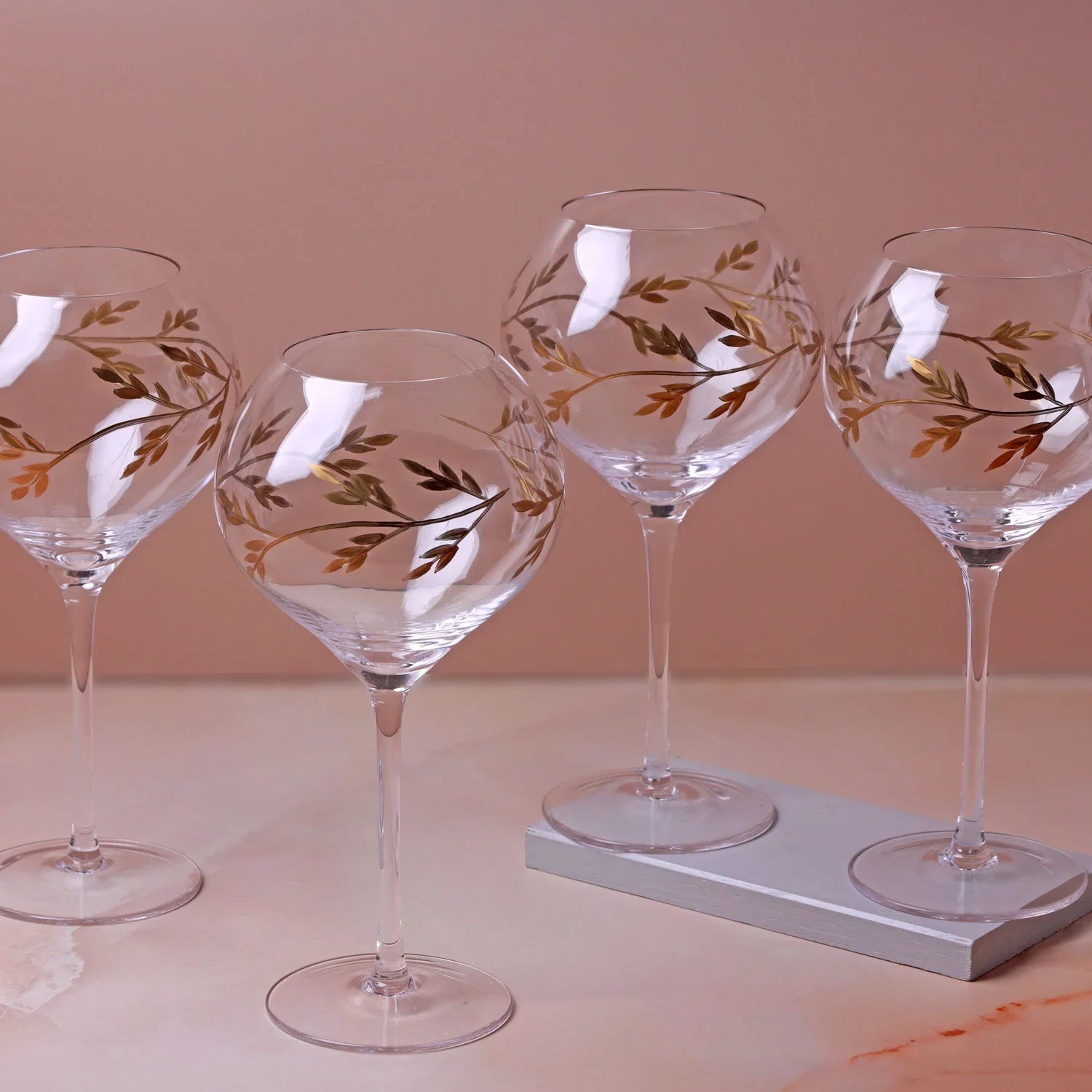 Set of 4 Wild Vine Hand-Painted Gin Glasses Inspired by Nature - G Decor