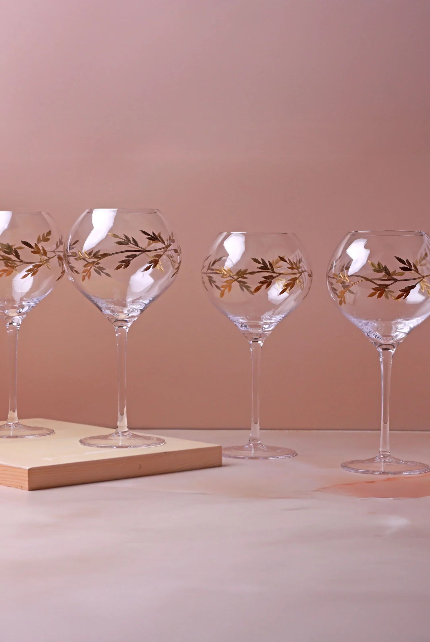 Set of 4 Wild Vine Hand-Painted Gin Glasses Inspired by Nature - G Decor