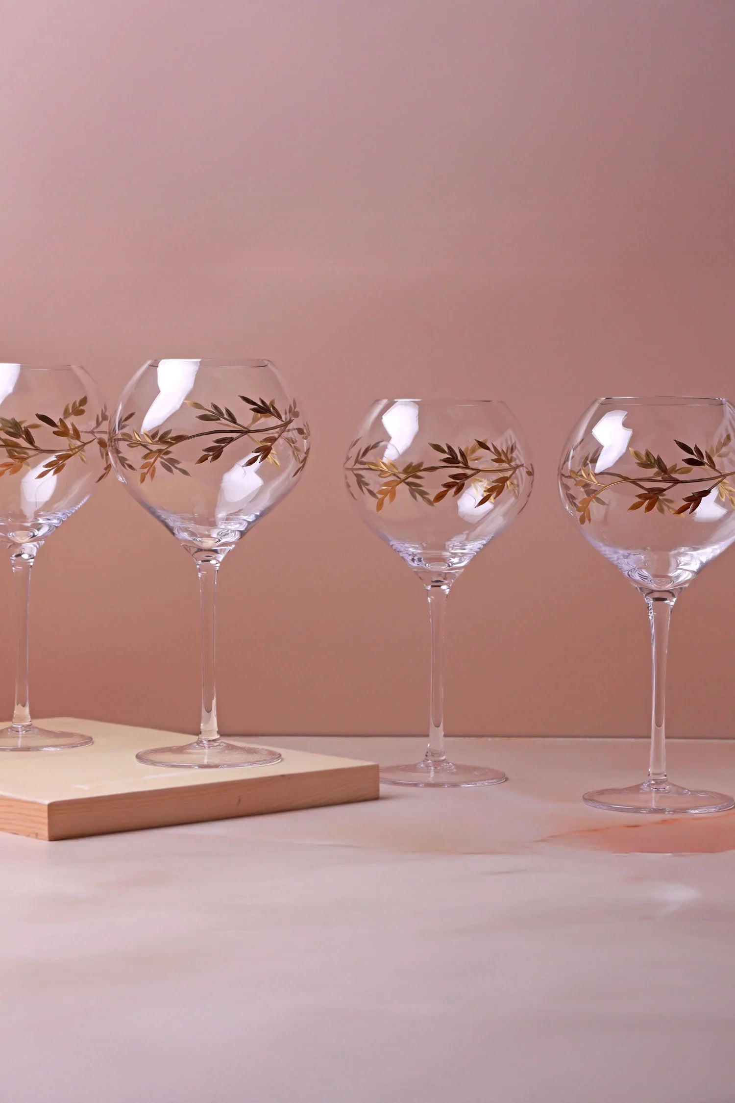 Set of 4 Wild Vine Hand-Painted Gin Glasses Inspired by Nature - G Decor