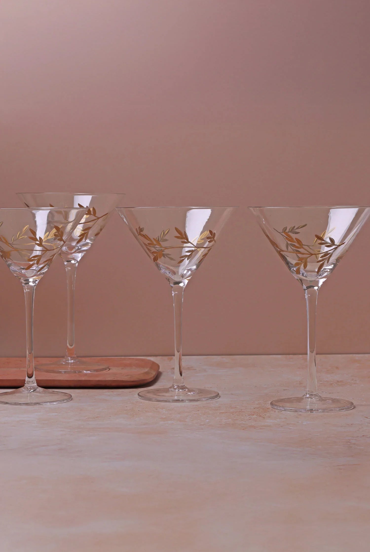 Set of 4 Wild Vine Hand-Painted Martini Glasses Inspired by Nature - G Decor