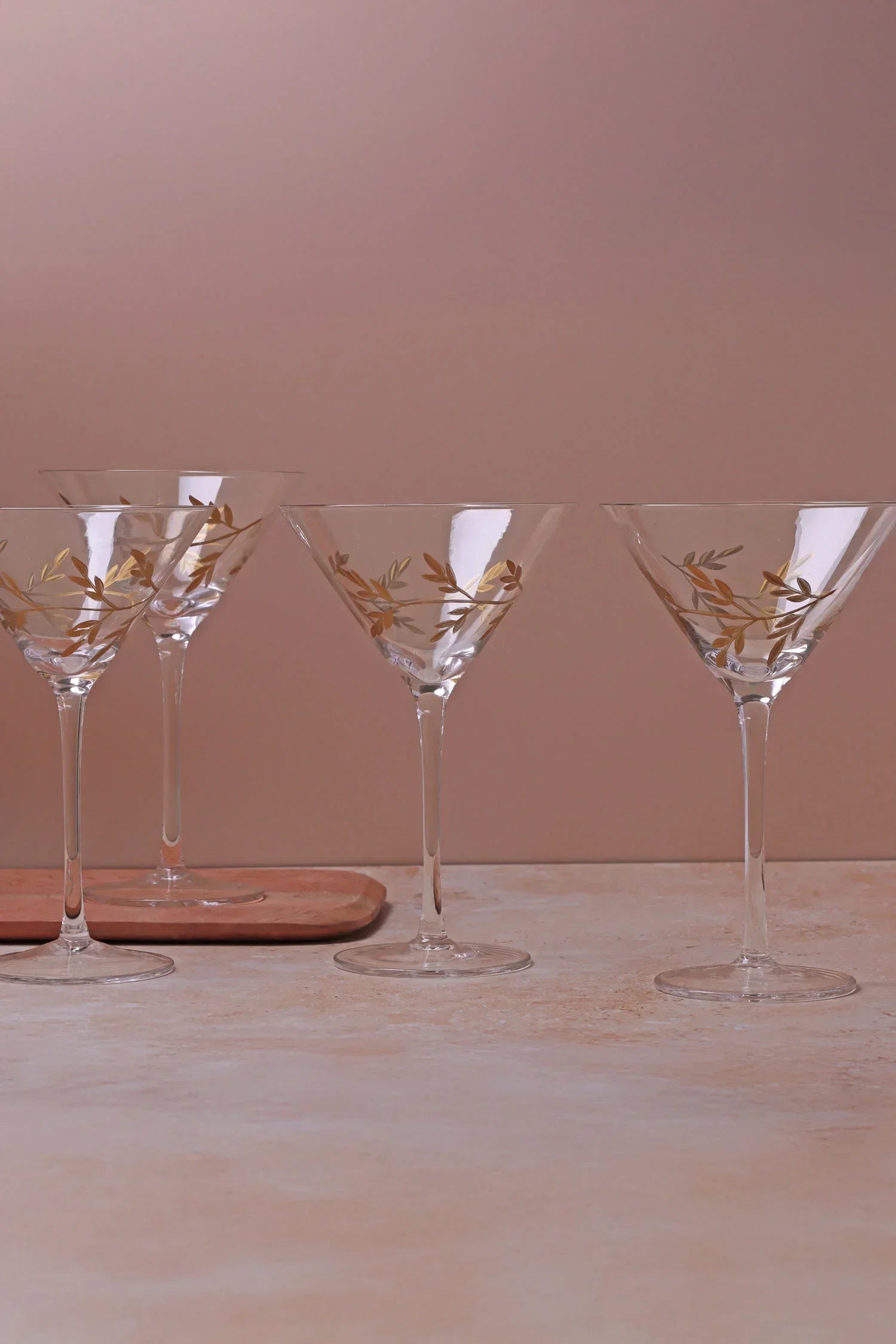 Set of 4 Wild Vine Hand-Painted Martini Glasses Inspired by Nature - G Decor