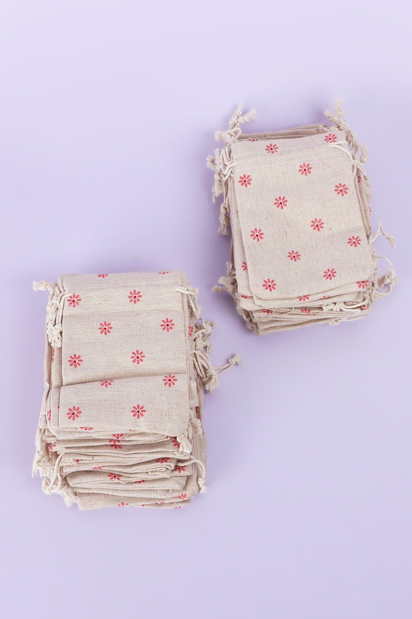 Set of 5 or 10 Blooming Elegance Hessian Gift Sacks with Flower Patterns - G Decor