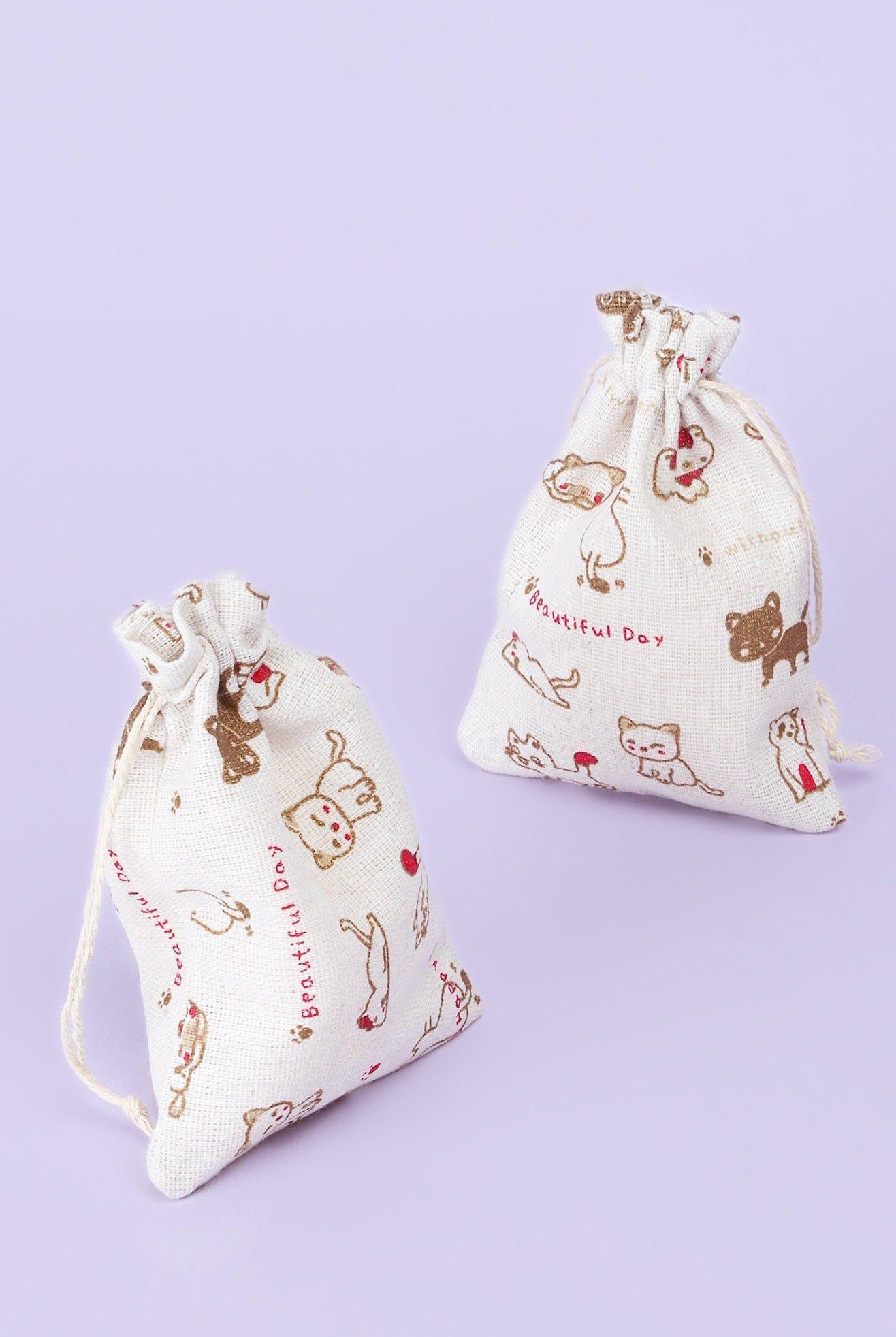 Set of 5 or 10 Charming Cat Elegance Hessian Gift Sacks with Kitten Patterns - G Decor