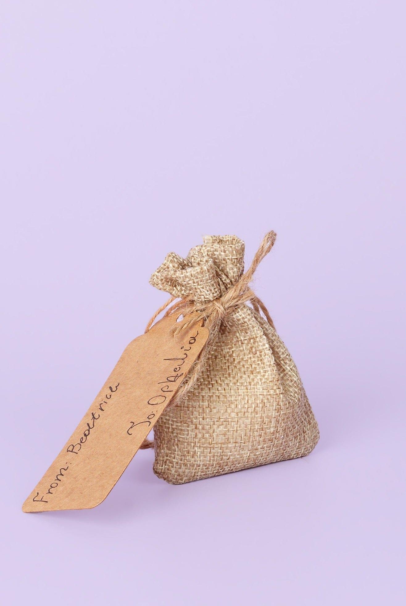 Set of 5 or 10 Eco Natural Jute Hessian Gift Bags with Drawstrings, Kraft Tags & Extra String - G Decor