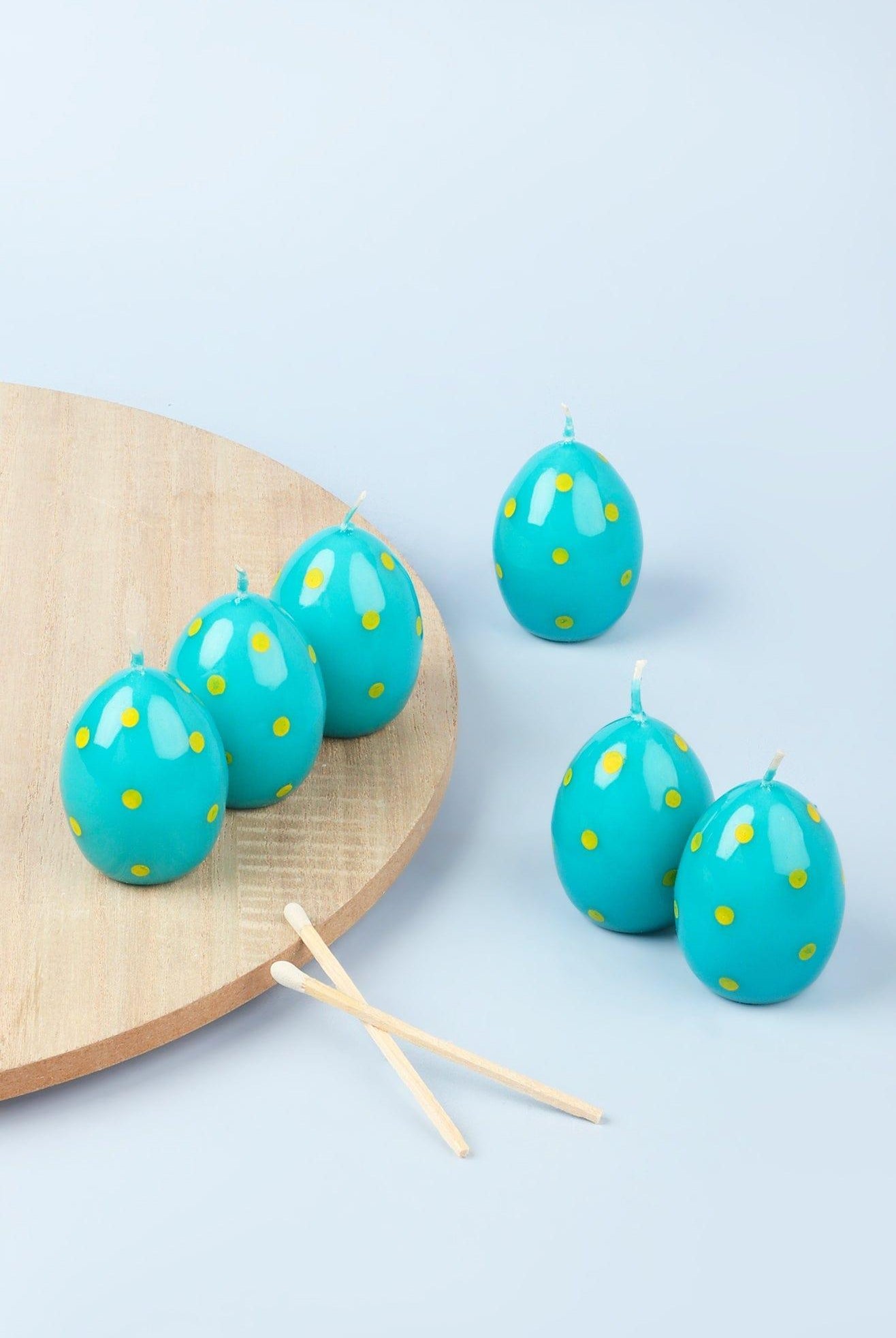 Set of 6 Easter Egg Candles - Blue - G Decor