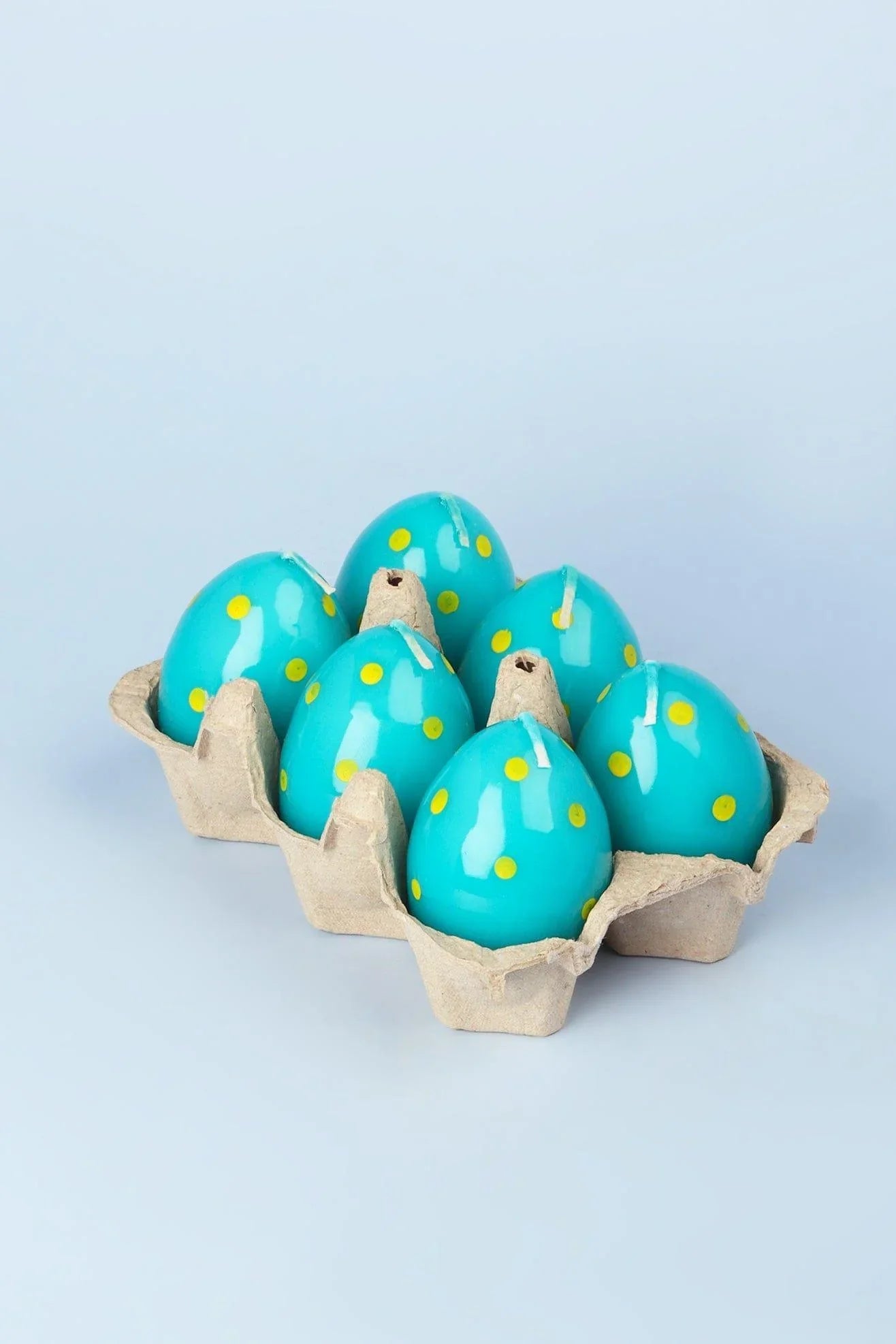 Blue Easter Polka Egg Candles in Happy Hatch — close-up view, G Decor