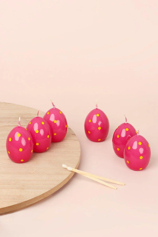 Lot de 6 bougies en forme d'oeuf de Pâques - Rose