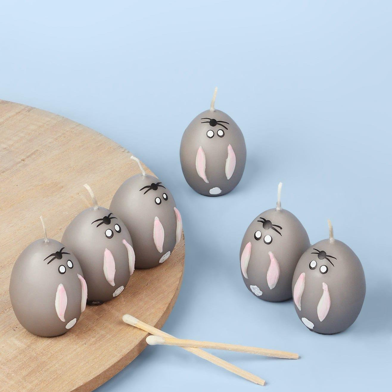 Set of 6 - Hoppy Easter Egg Candles - Grey - G Decor
